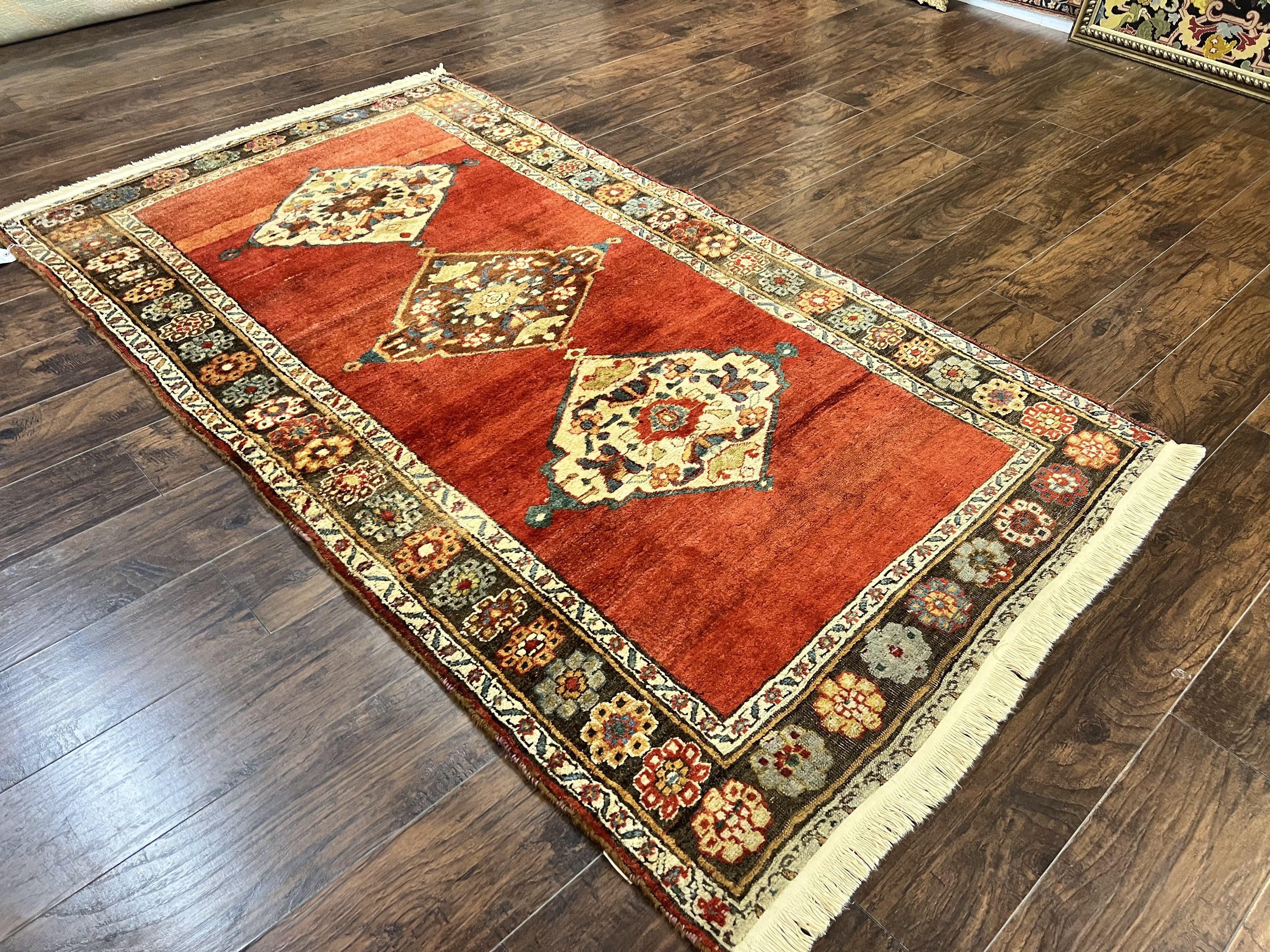 Antique Persian Bidjar Rug 4x8, Triple Medallions, Handmade Oriental Carpet, 1920s Rug, Wool Rug, Red - Jewel Rugs