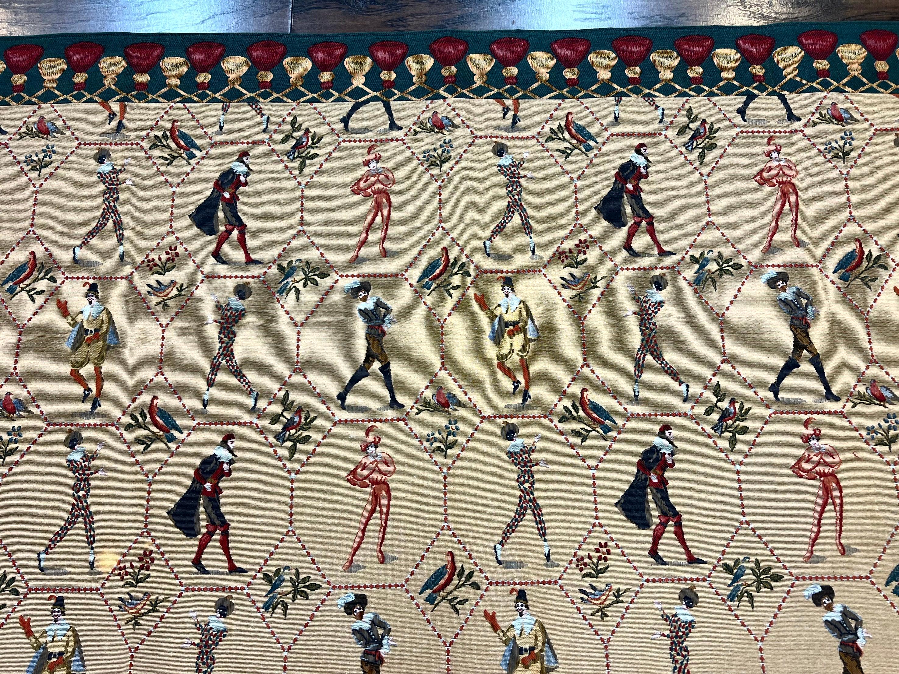 Square Tapestry 5x5, Wall Hanging, Human Pictorials, Court Jesters, Vintage - Jewel Rugs