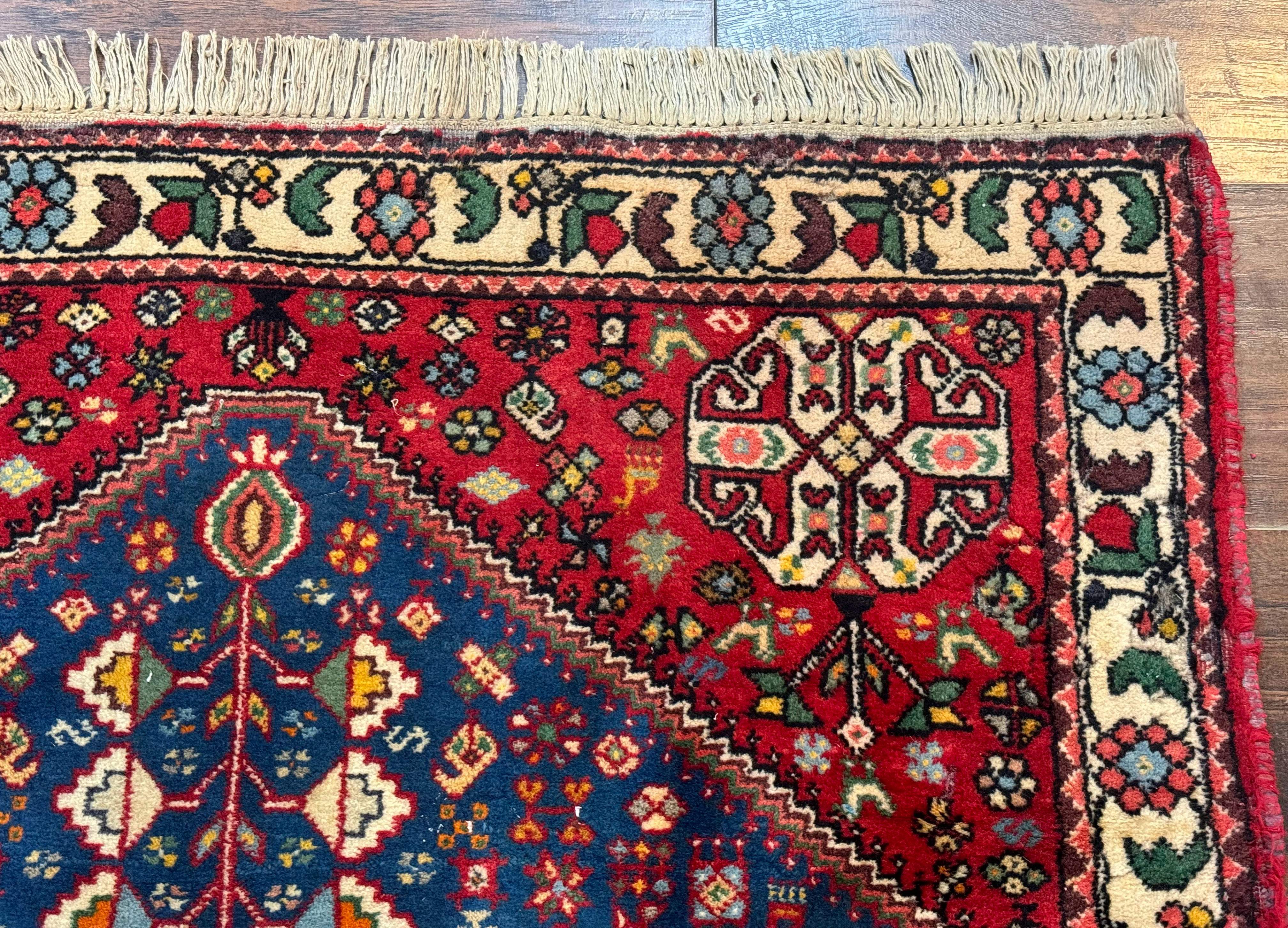 Persian Shiraz Tribal Rug 3x5 – Blue and Red, Wool, Animal Pictorials - Jewel Rugs