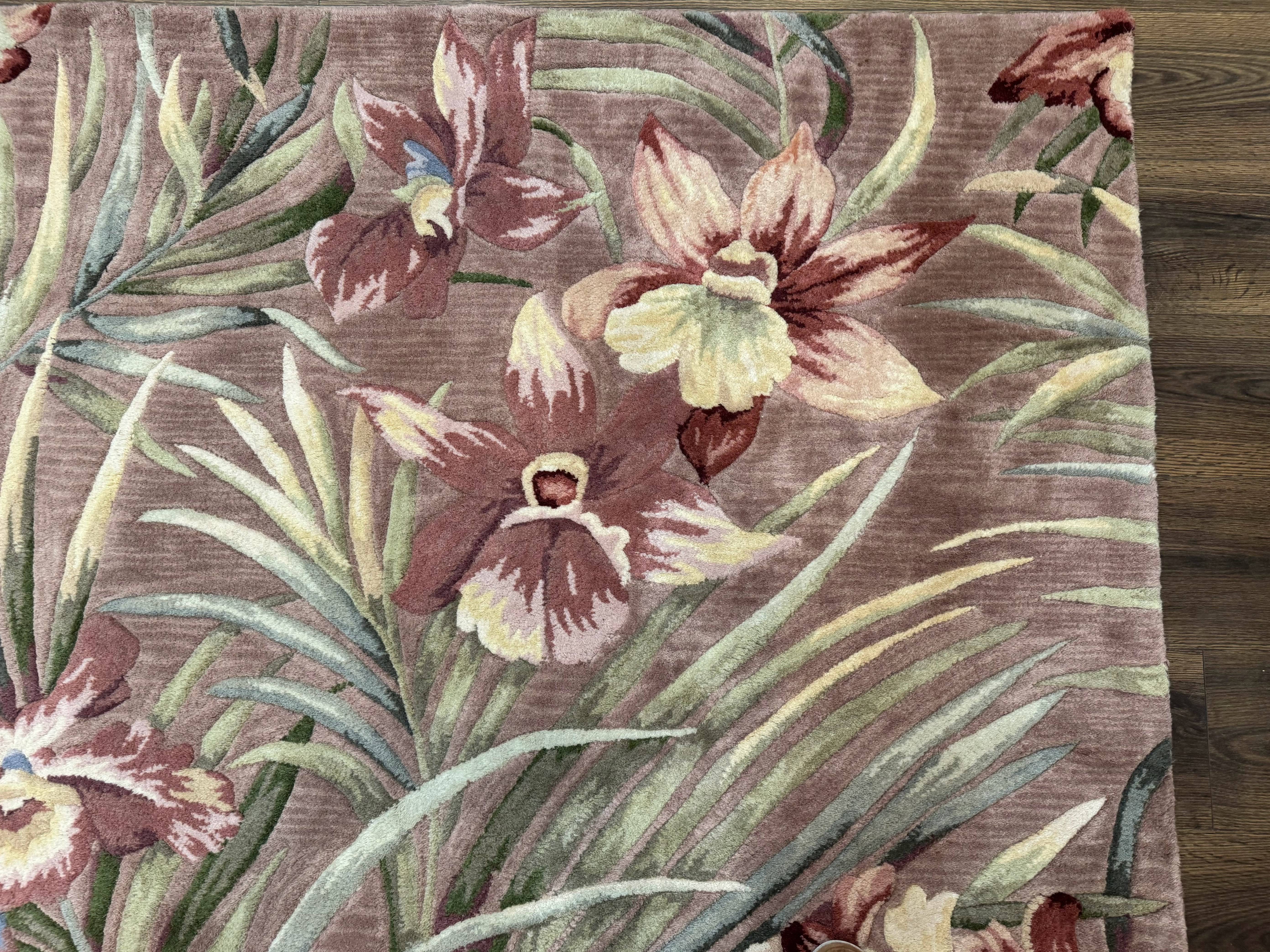 Hand Tufted Floral Rug 5x8, Light Rose Wool Carpet - Jewel Rugs