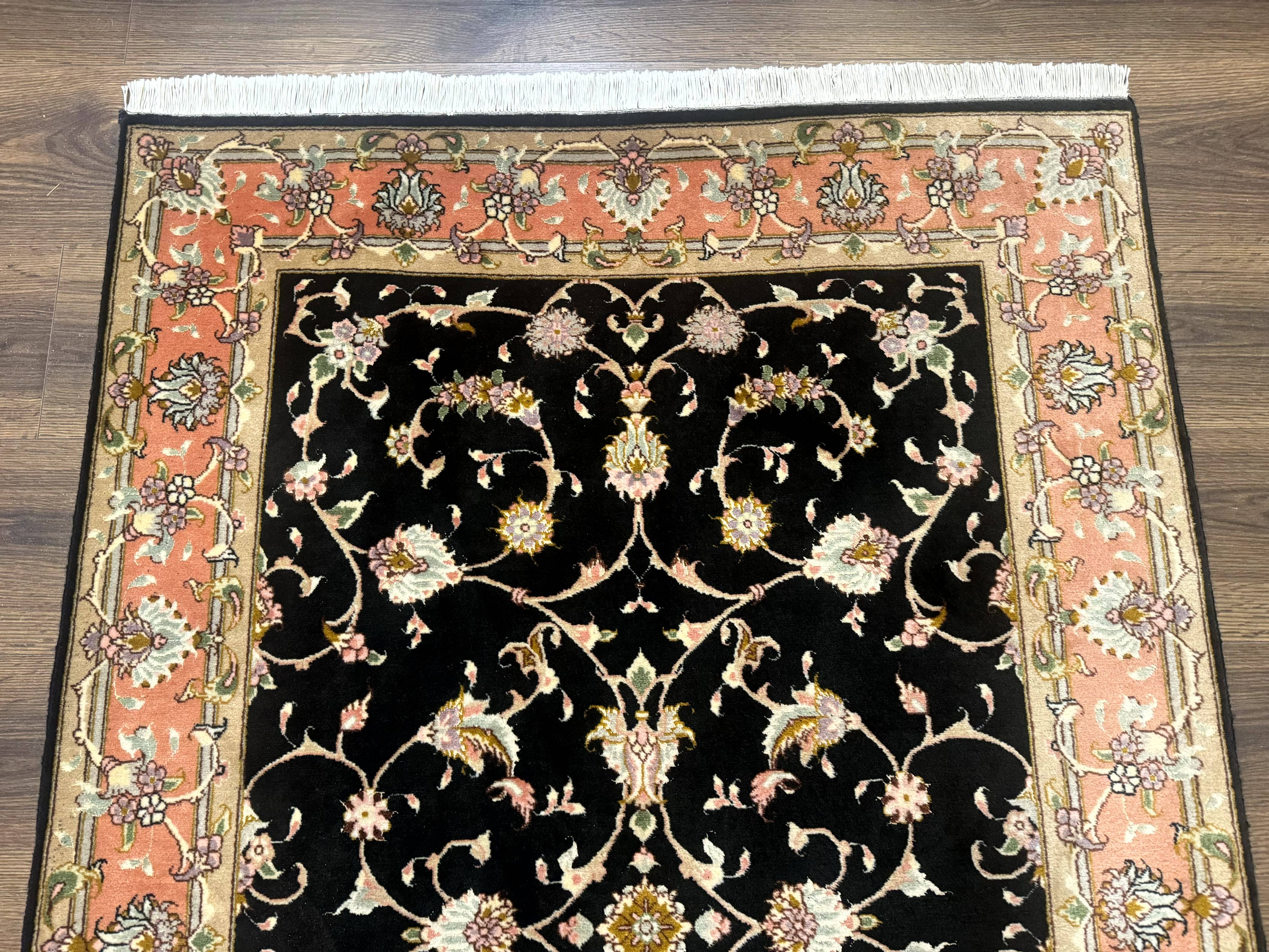 Persian Tabriz Rug 3x5 Black and Salmon Floral Fine Handmade 360 KPSI - Jewel Rugs