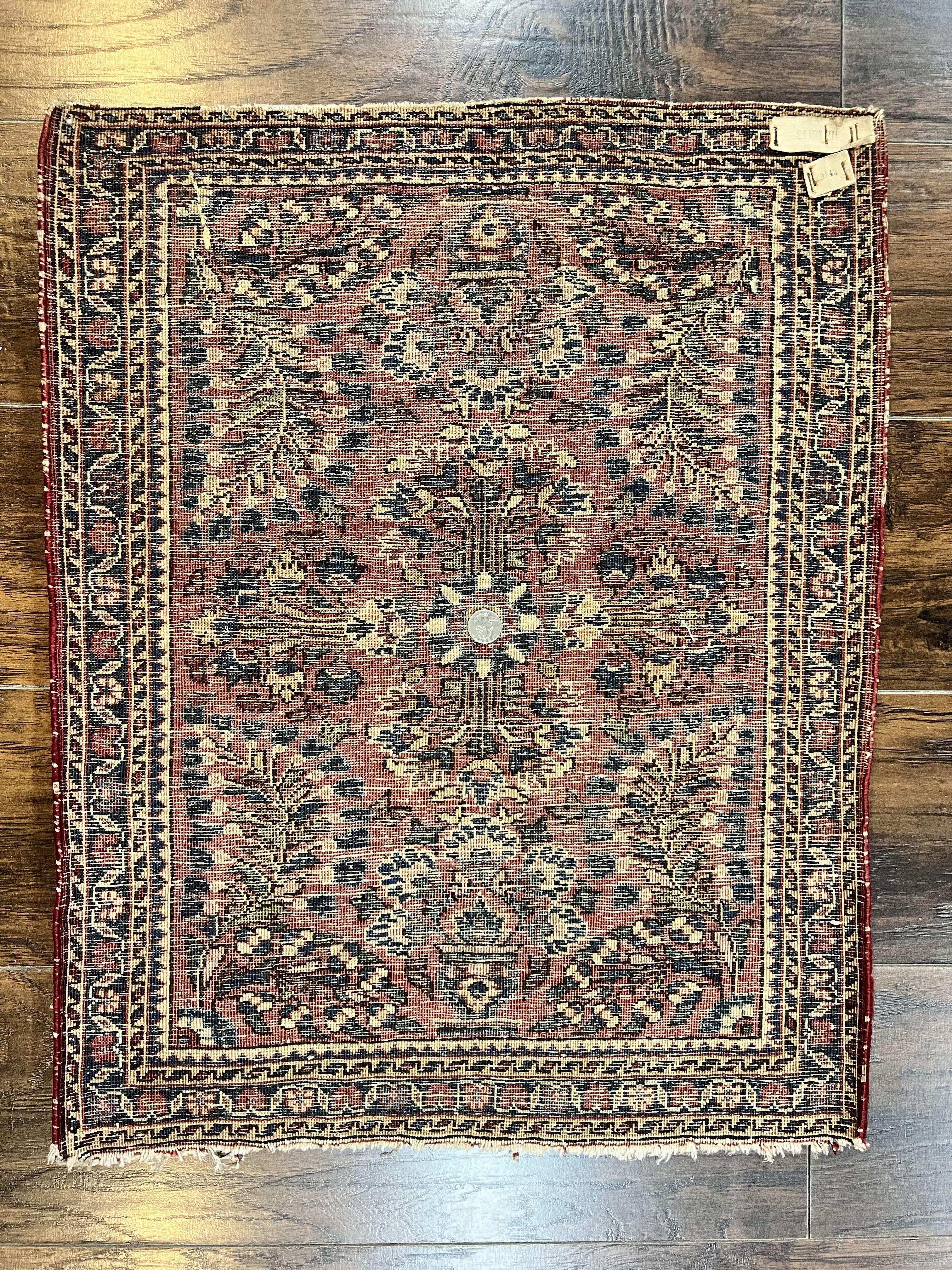 Antique Persian Sarouk Rug 2 x 2.5, Small Sarouk Carpet, Red Floral 1920s Red, Fine 170 KPSI, Wool Handmade Rug - Jewel Rugs