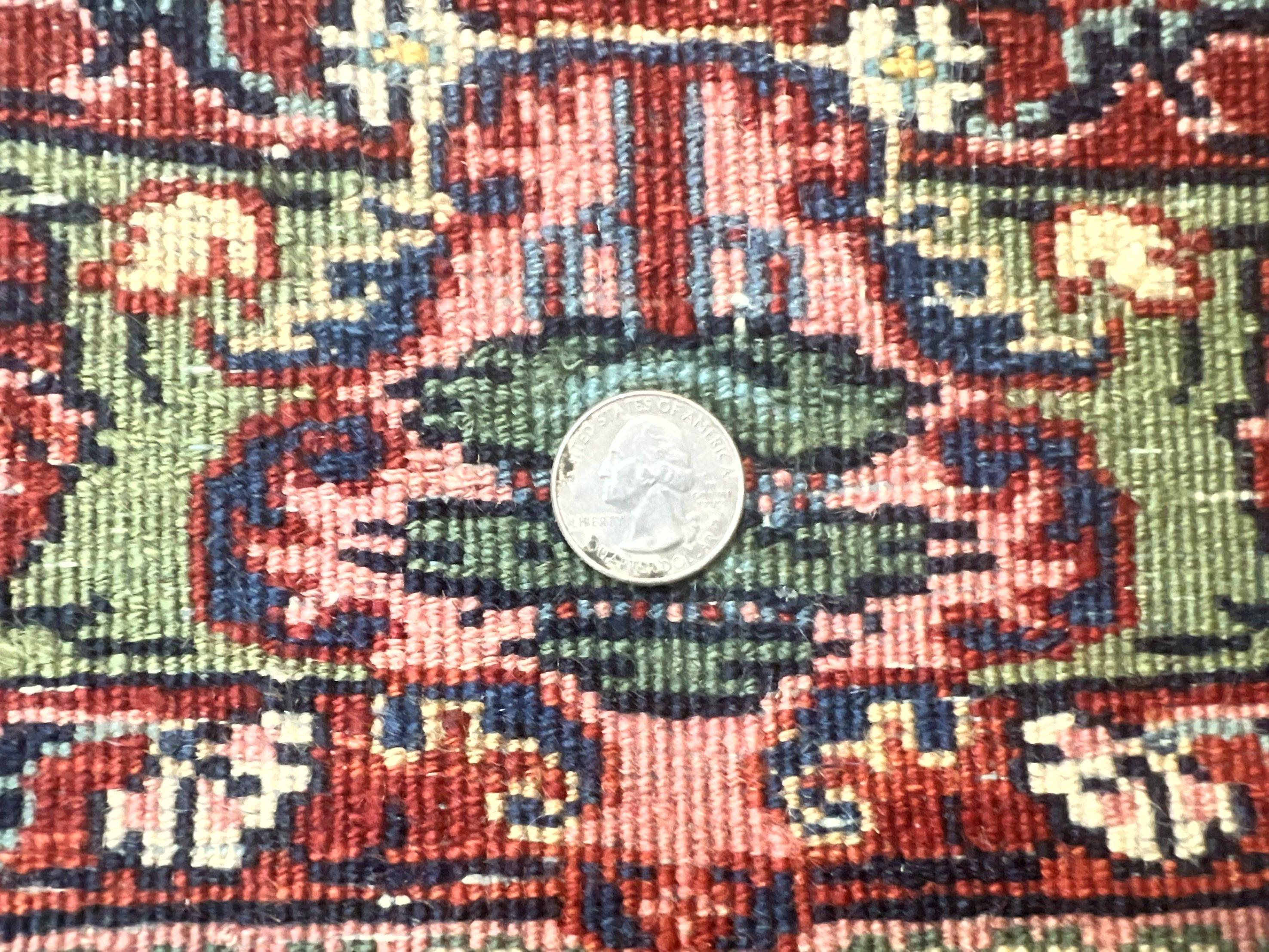 Persian Saoruk Rug 4x5, Navy Blue and Red, Floral, Antique Persian Wool Carpet, Handmade - Jewel Rugs