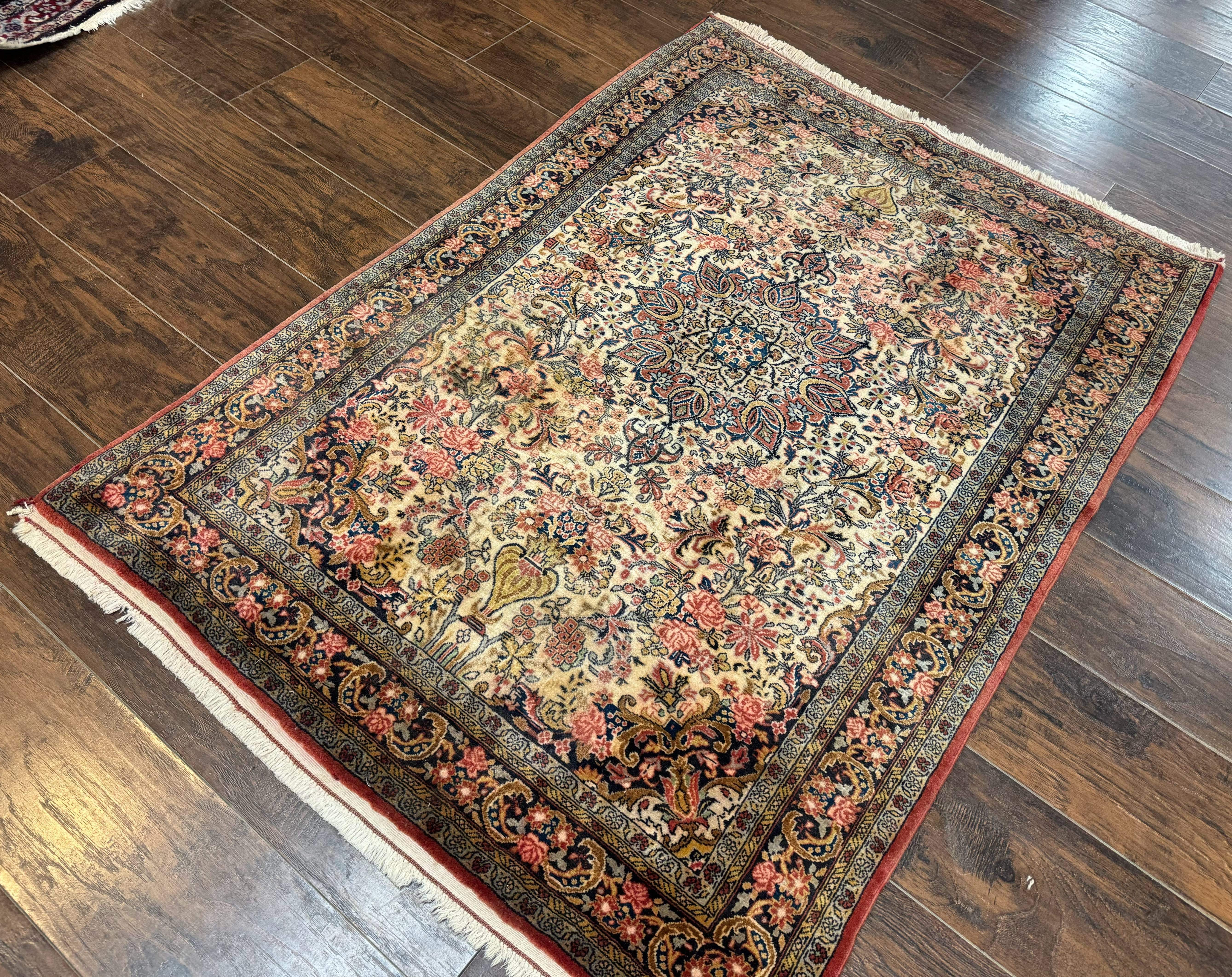 Persian Bidjar Rug 4x5 – Cream, Hand-Knotted Wool Vintage Carpet, Fine 200 KPSI - Jewel Rugs