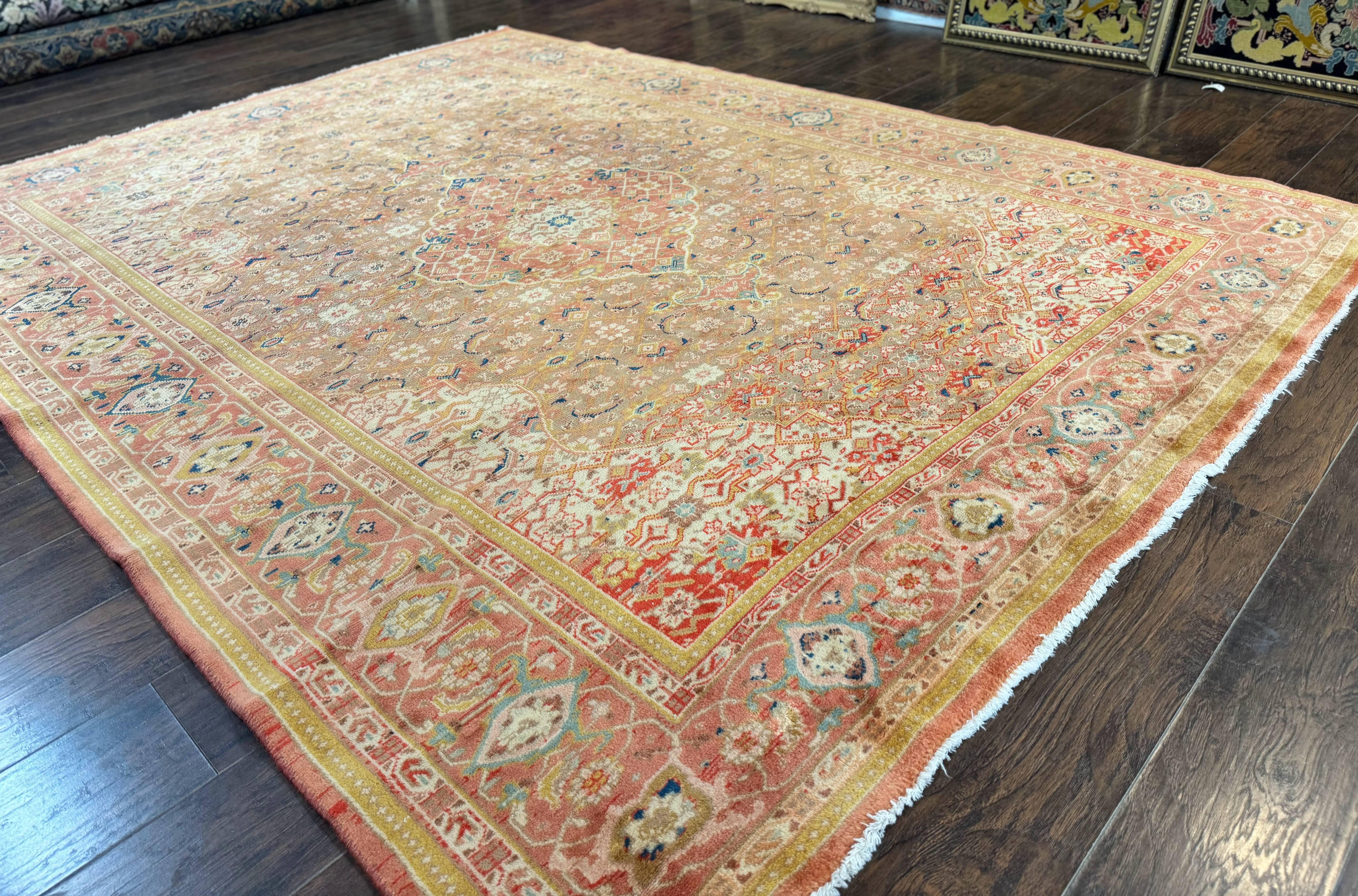 Antique Persian Tabriz Khoy Rug 8x10, Handmade Wool Carpet, Light Green Beige, Vintage Rug for Modern Home - Jewel Rugs