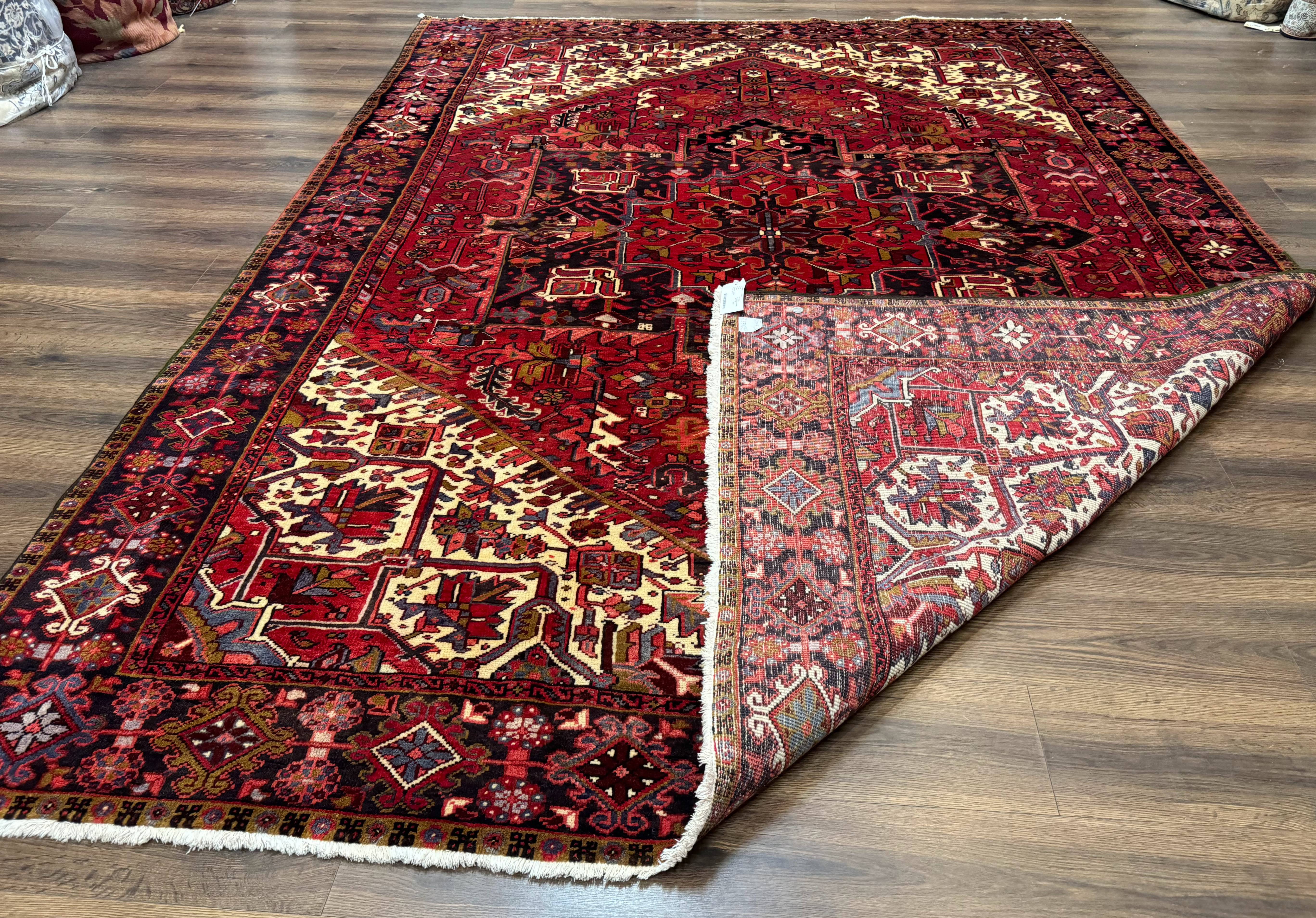 Persian Heriz Rug 8x11, Geometric Design, Red & Cream - Jewel Rugs