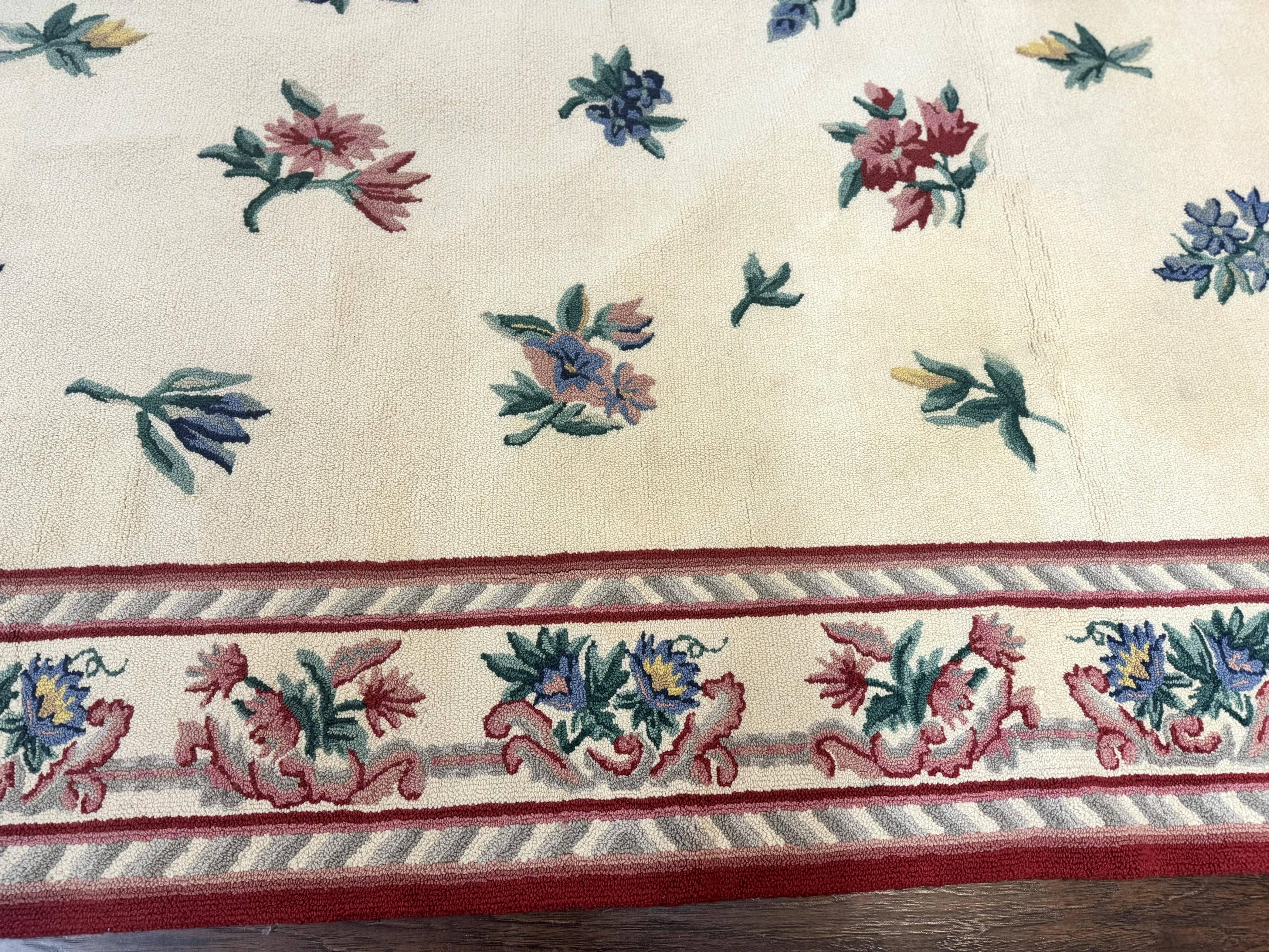 Stark Rug 10x14, Vintage Stark Carpet, Ivory, Floral, Wool, Large - Jewel Rugs