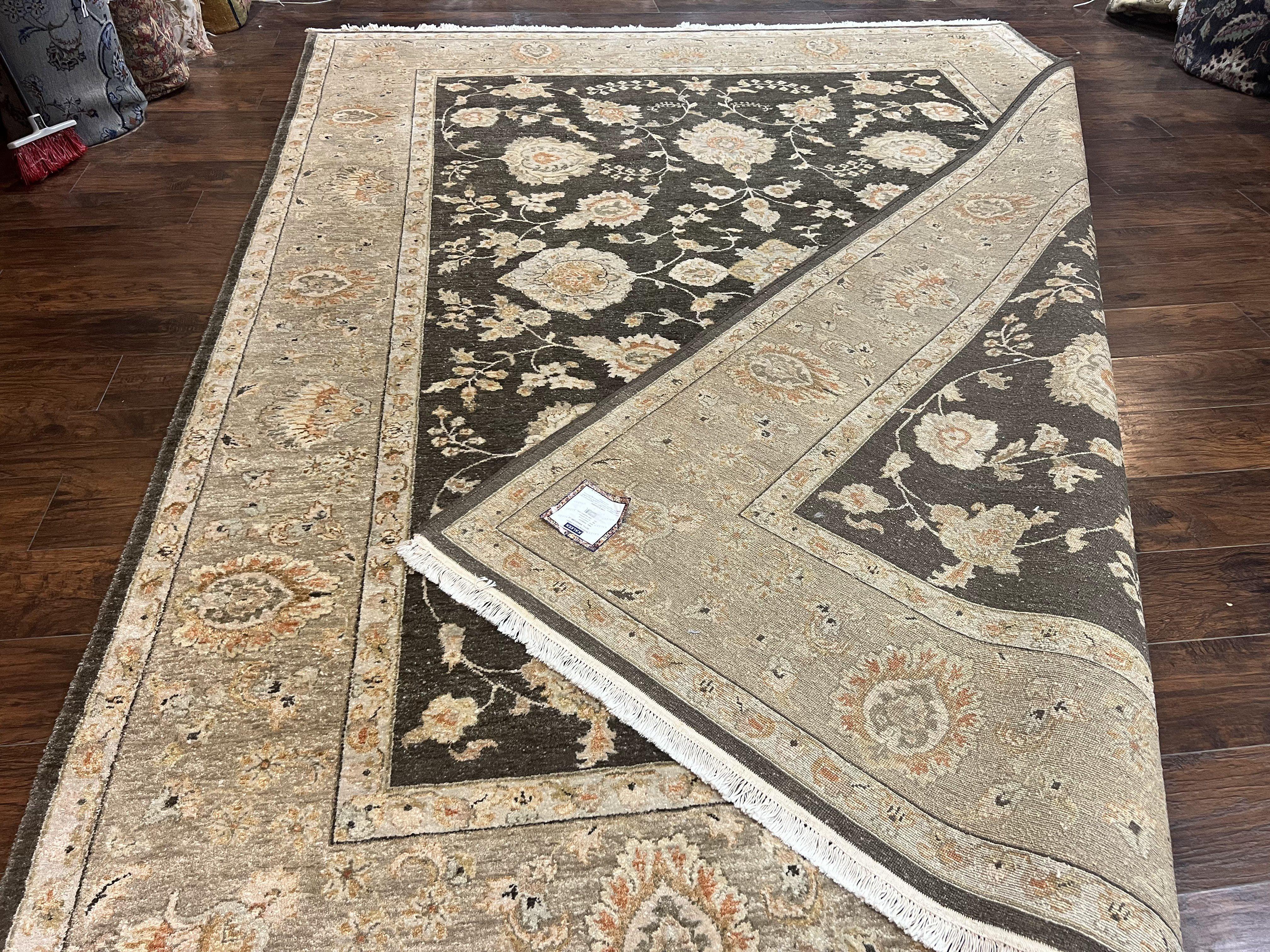 Indo Persian Rug 9x12, Sultanabad Indian Carpet, Dark Brown, Hand Knotted Vintage Wool Rug - Jewel Rugs