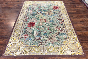 Ralph Lauren Kilim Wool Rug 6x9, Handmade Hand-woven Vintage Ralph Lauren Carpet, Birds and Flowers, Area Rug 6 x 9 Flatweave Carpet
