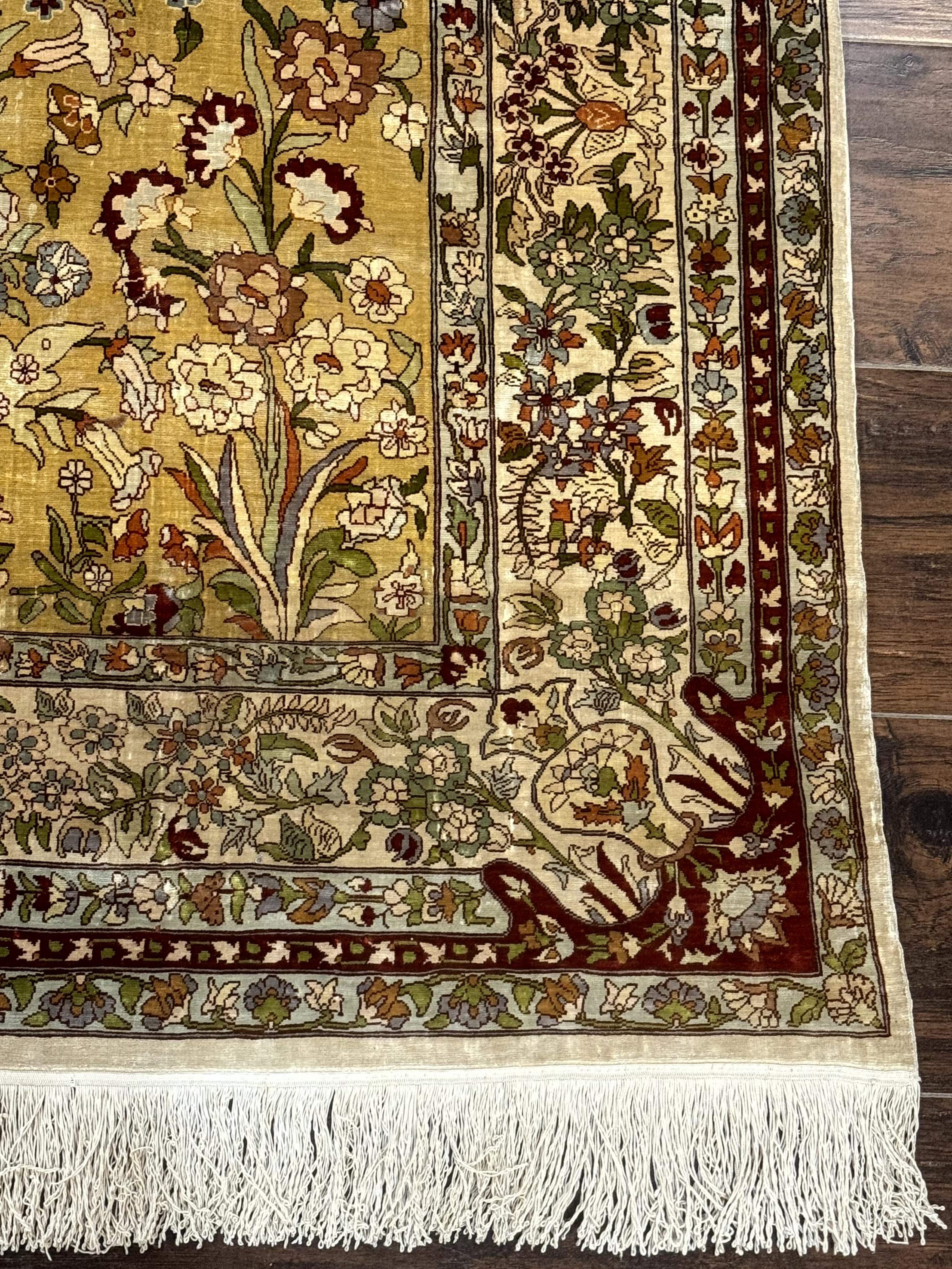 Silk Turkish Hereke Rug 3x5 – Gold, Silk with Metal Threads, Exceptionally Fine 700 KPSI - Jewel Rugs