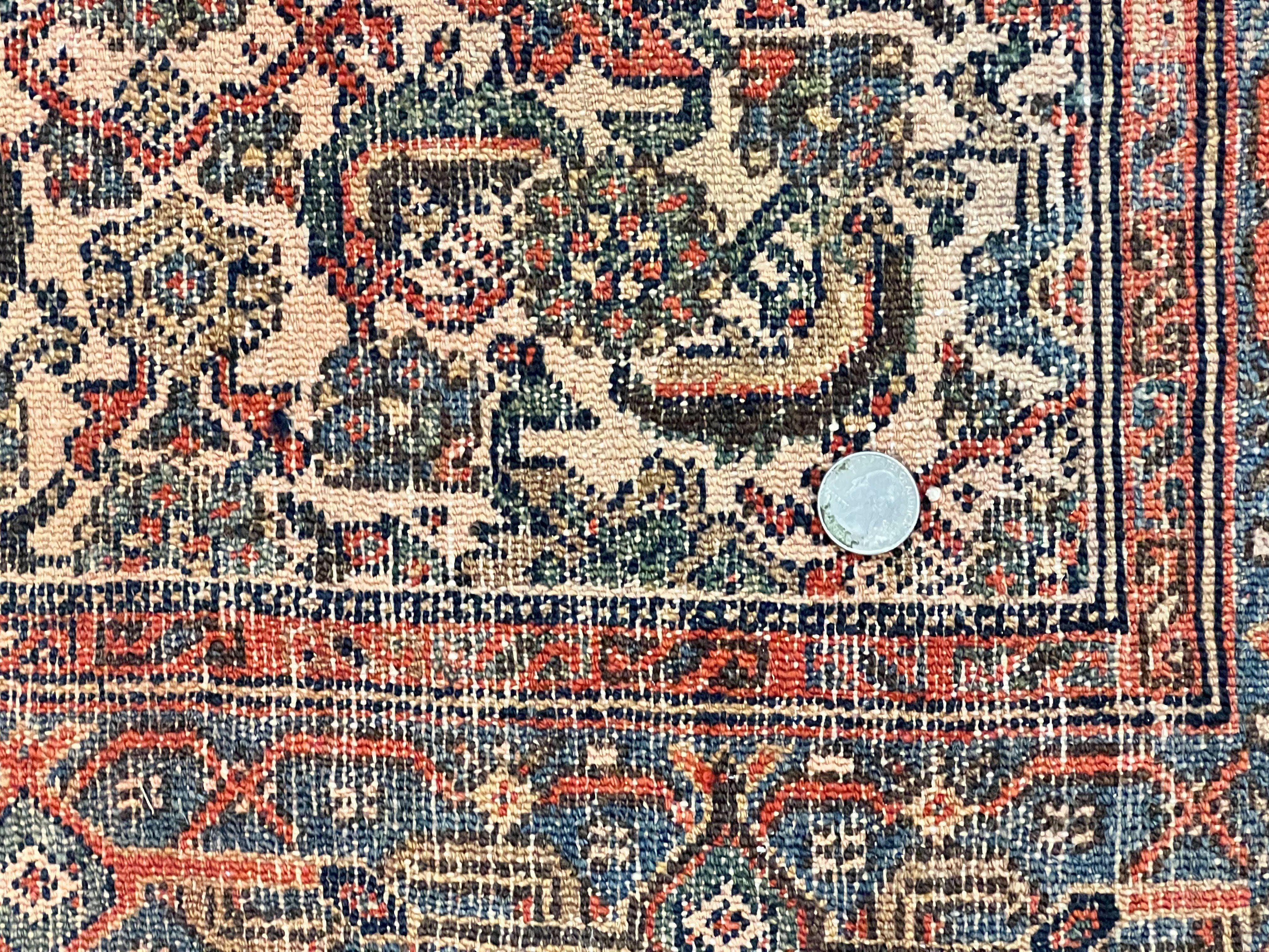 Antique Persian Runner Rug 3.7 x 15.8, Navy Blue Multicolor, Hand Knotted Handmade Wool Rug for Hallway, Geometric Medallions, Persian Hamadan Rug - Jewel Rugs