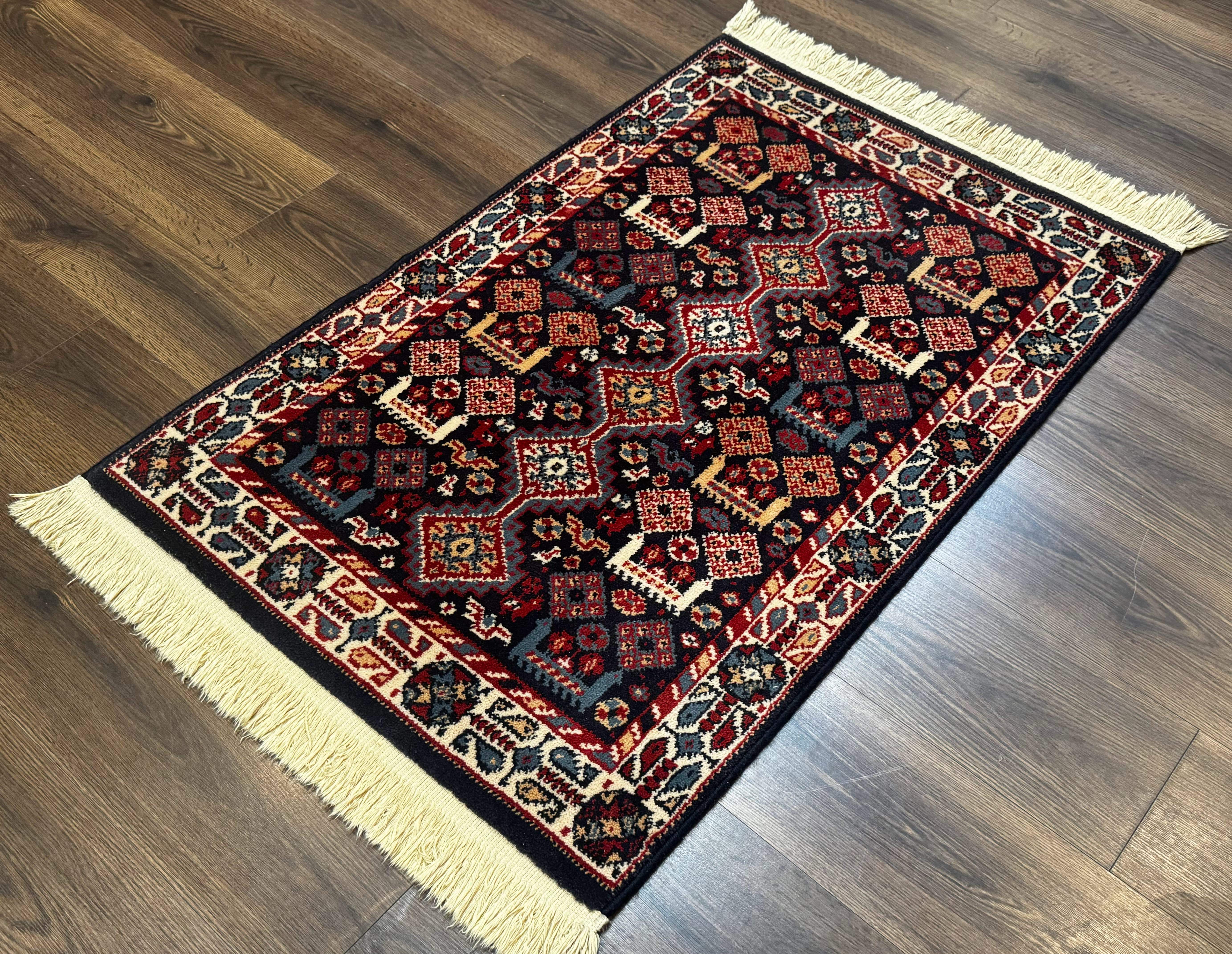 Small Karastan Rug 3x4, Yuruk Collection, Wool, Tribal, Geometric, Navy Blue - Jewel Rugs