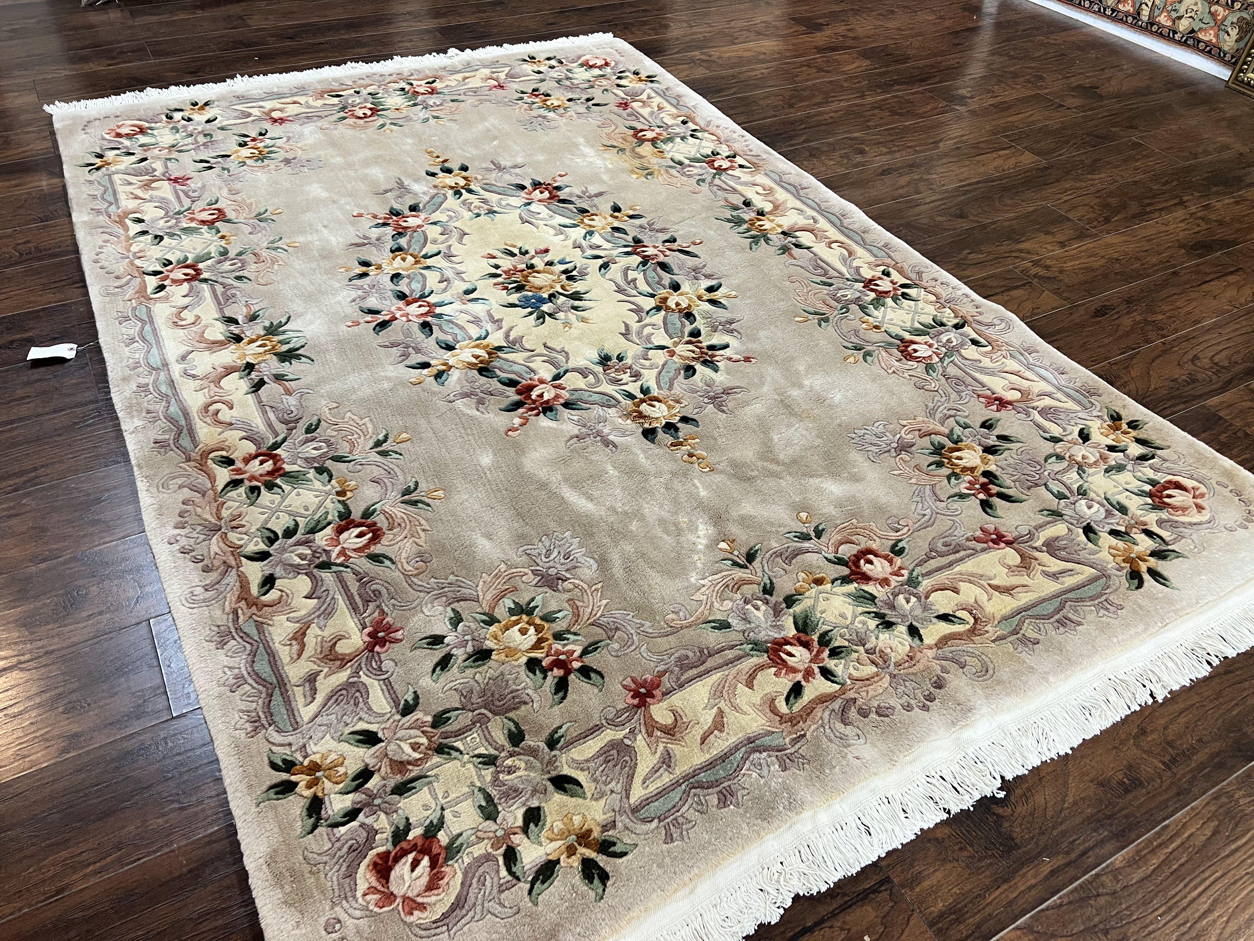 Chinese 90 Line Rug, Aubusson Rug 6x9, Wool Hand Knotted Vintage Carpet, Art Deco Rug 6 x 9 ft, Soft Pile - Jewel Rugs