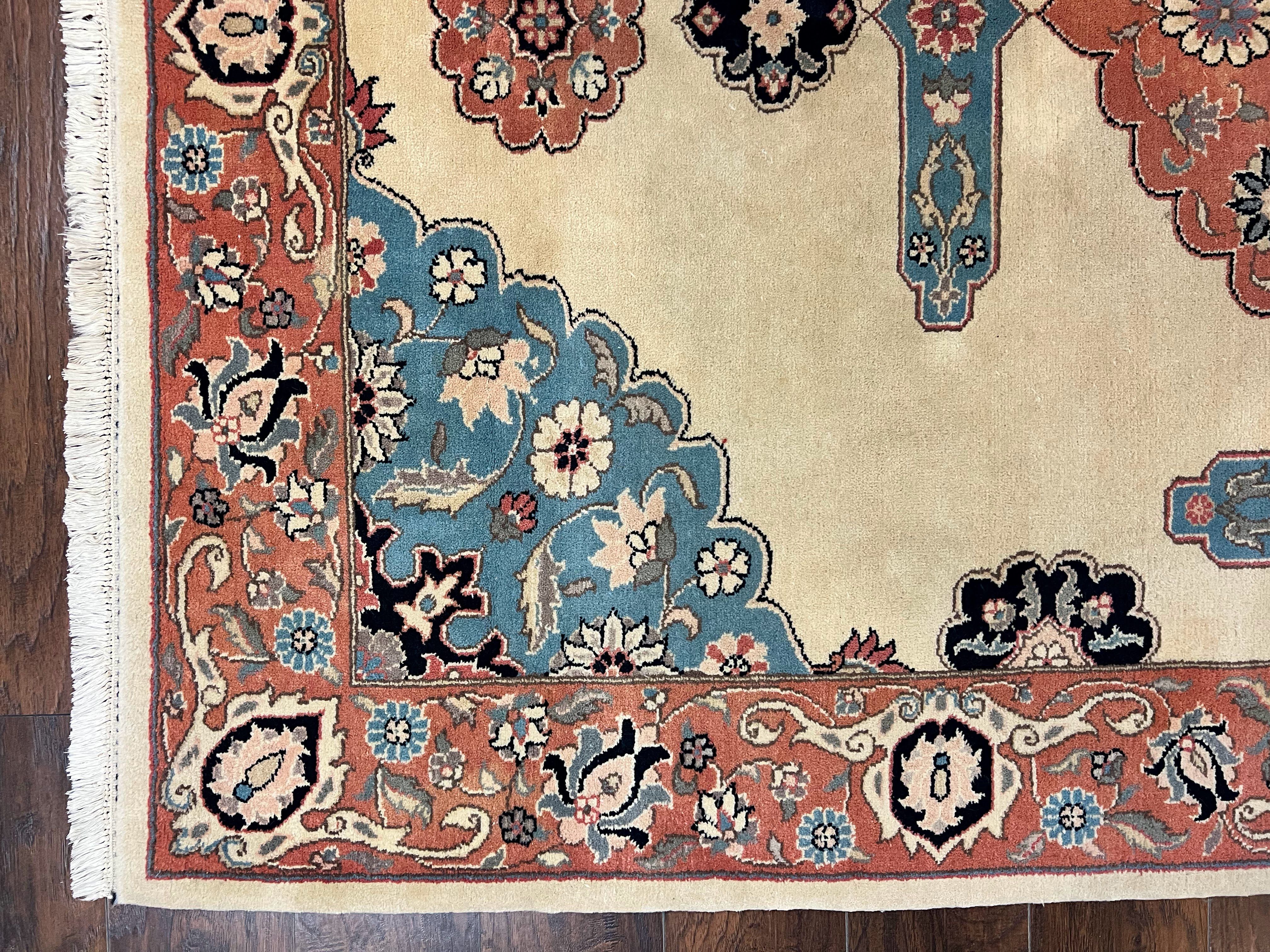 Romanian Heriz Serapi Rug 6x9, Hand Knotted Vintage Wool Oriental Carpet, Medium Sized Area Rug, Boho Rug, Handmade Rug, Cream and Pink - Jewel Rugs