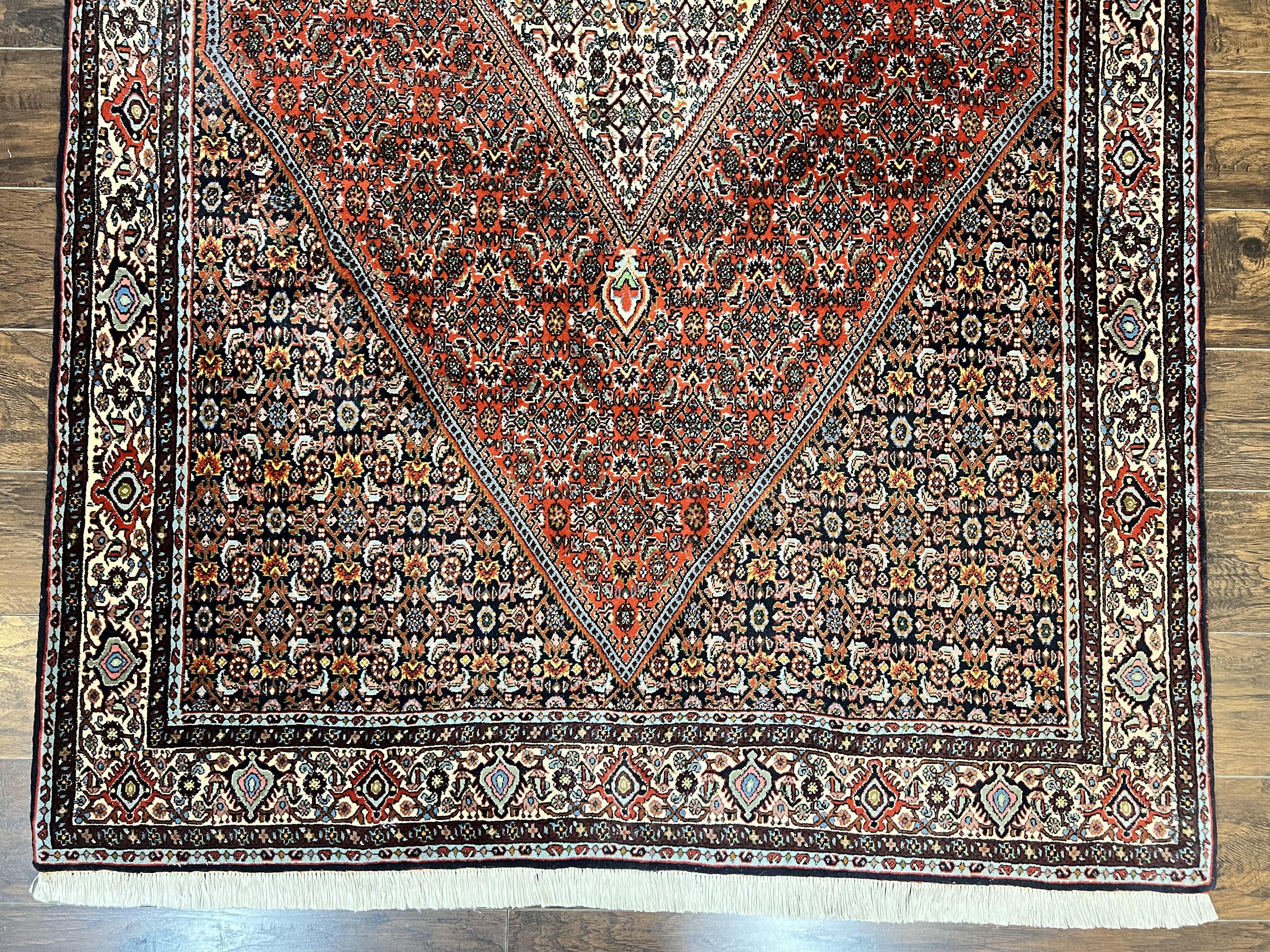 Persian Bidjar Rug 5x10, Wool Hand Knotted Vintage Carpet, Highly Detailed, Mahi Herati Pattern, 5 x 10 Oriental Rug - Jewel Rugs