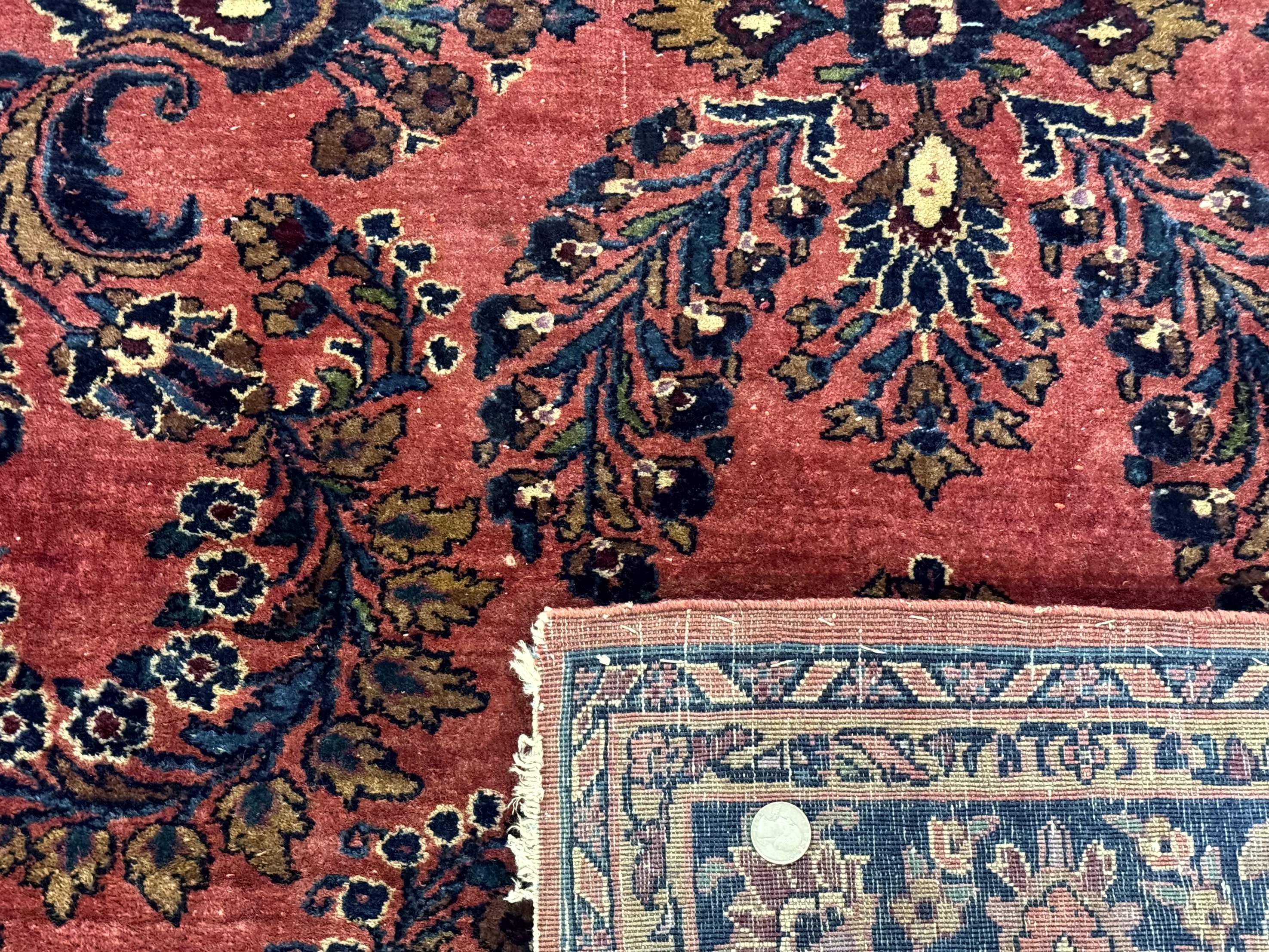 Persian Mohajeran Sarouk Rug 5x7 – Light Red and Navy, Handmade Wool, Antique Carpet, Fine 200 KPSI - Jewel Rugs