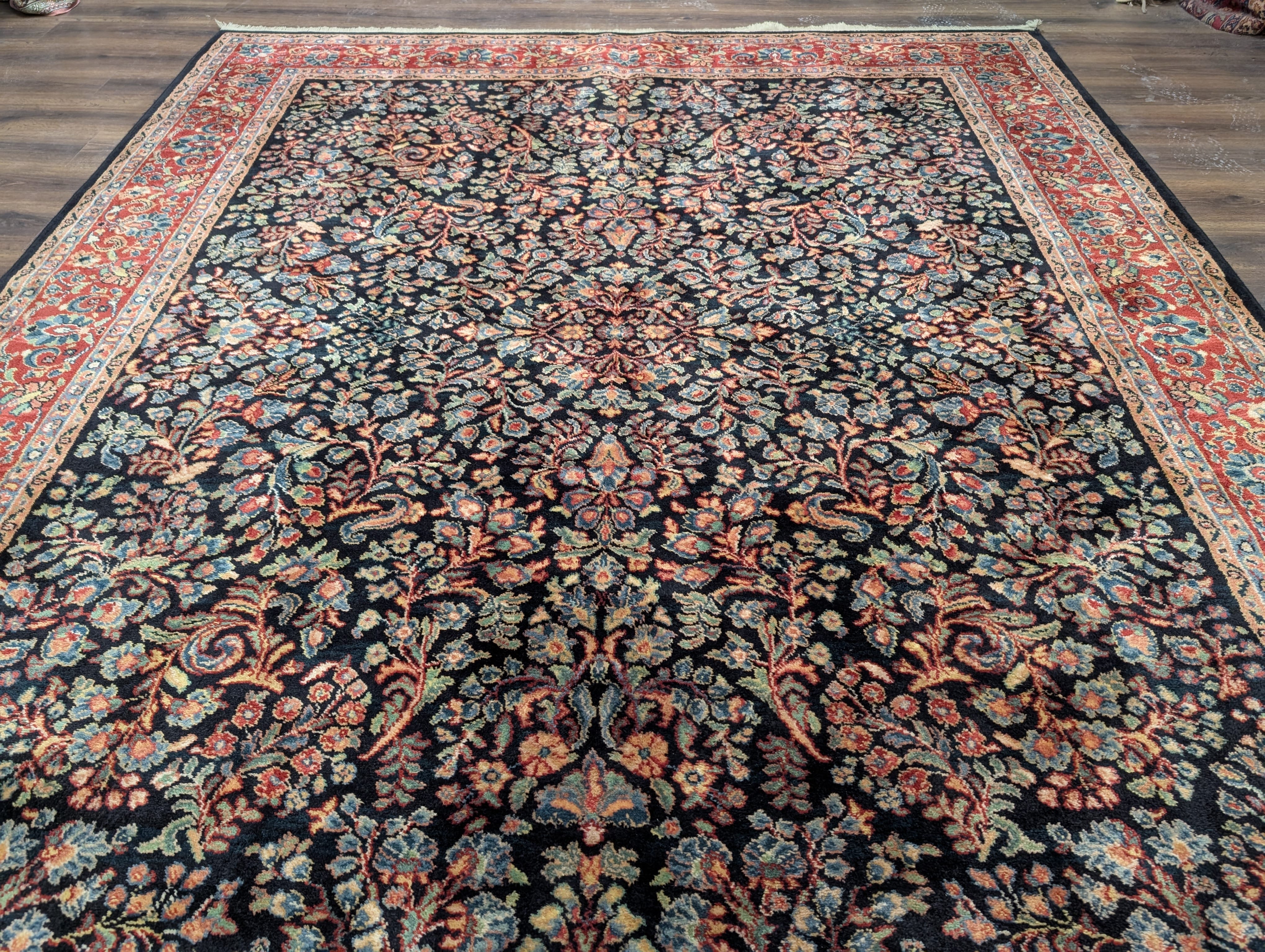 Karastan Rug 8.8 x 10.6, Black Antique Sarouk #800/803, Vintage, Wool, Classic Traditions Collection - Jewel Rugs