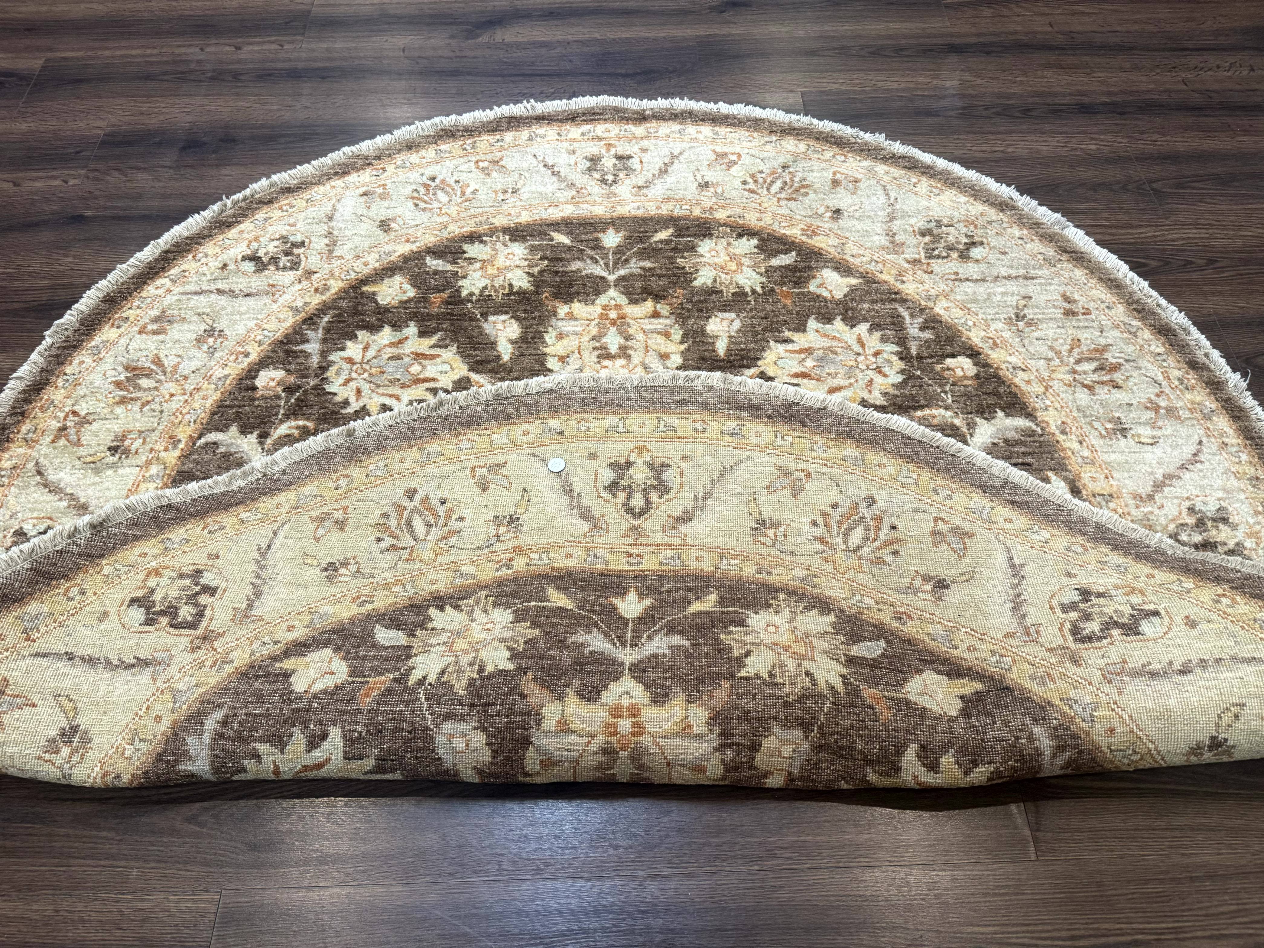 Round Pakistani Rug 6x6, Brown and Beige, Floral, Peshawar Rug, Traditional - Jewel Rugs