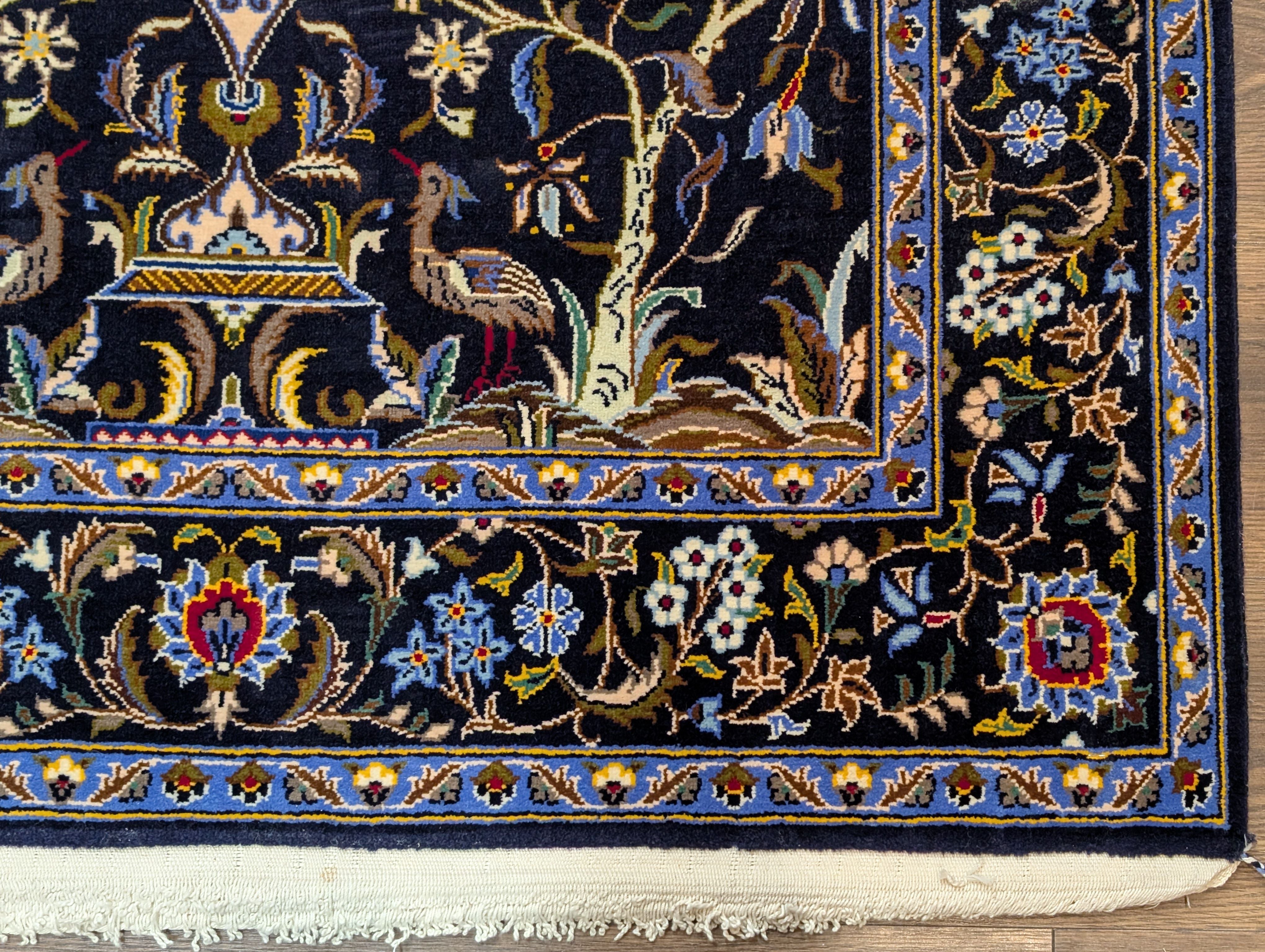 Persian Kashan Tree of Life Rug 4x6, Navy Blue, Birds