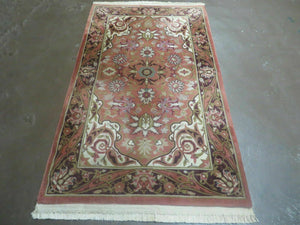 Chinese Wool Rug 3x5 Vintage Handmade Oriental Carpet Floral Medallion