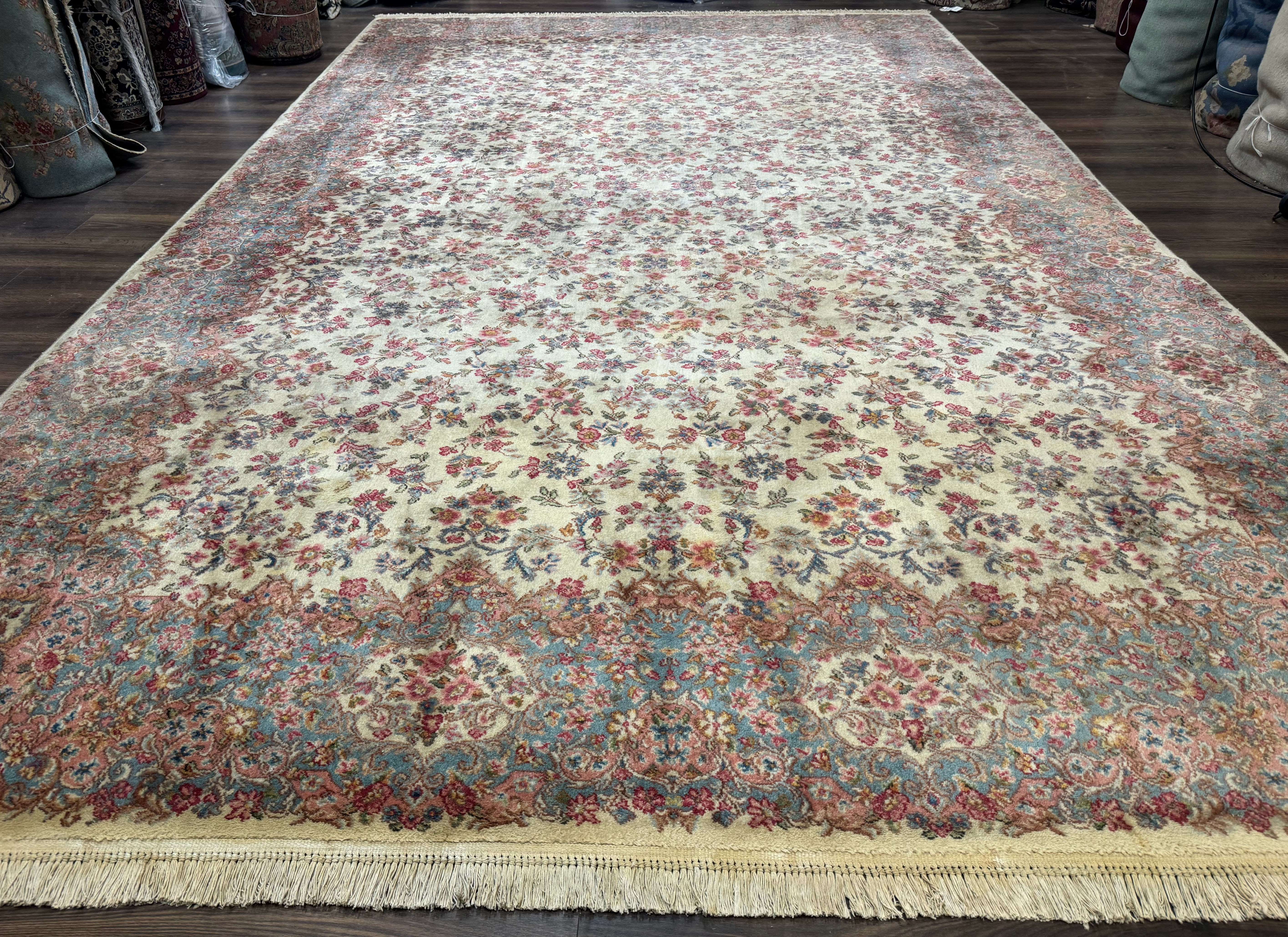 Karastan Rug 10x16 Ivory Kirman #788, Original 700 Series, Wool Pile Vintage Discontinued - Jewel Rugs