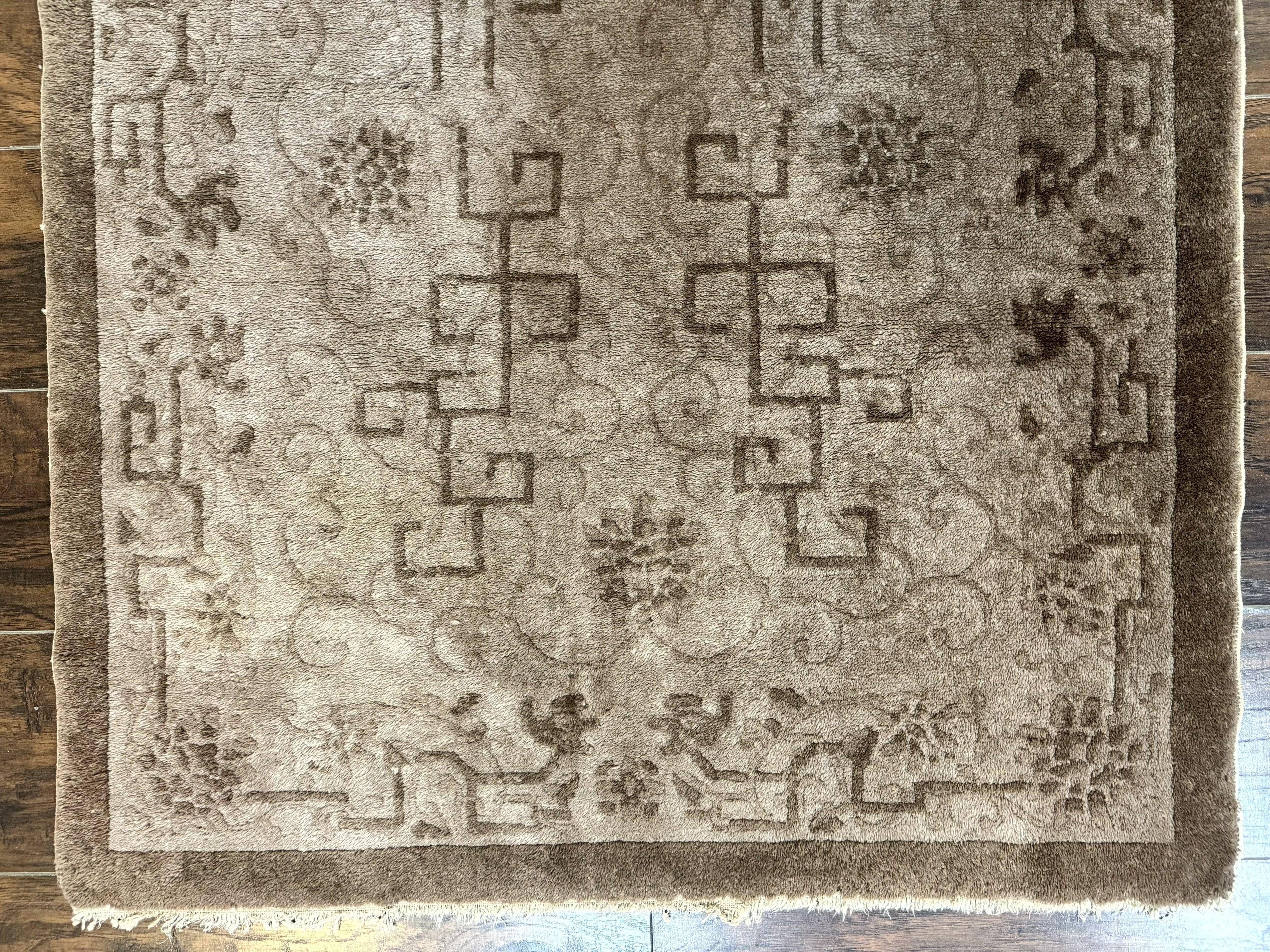 Antique Chinese Fette Rug 3x6, Taupe, Handmade Wool Chinese Carpet - Jewel Rugs