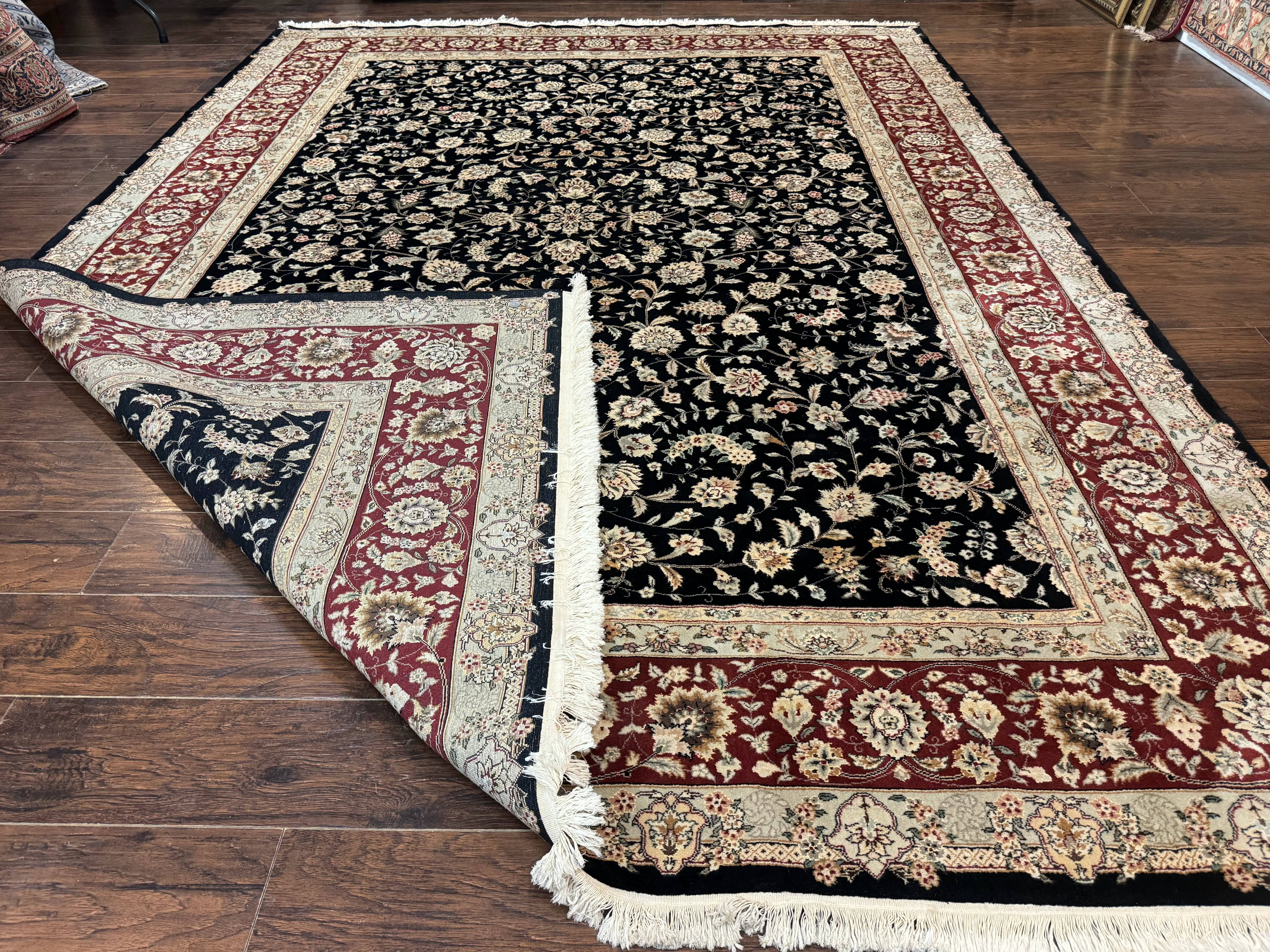 Sino Persian Rug 9x12, Fine Elegant Oriental Carpet 200 KPSI, Black and Dark Red, Allover Floral - Jewel Rugs