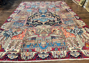 Rare Persian Kashmar Rug 10x13, Semi Antique Wool Handmade Vintage Carpet
