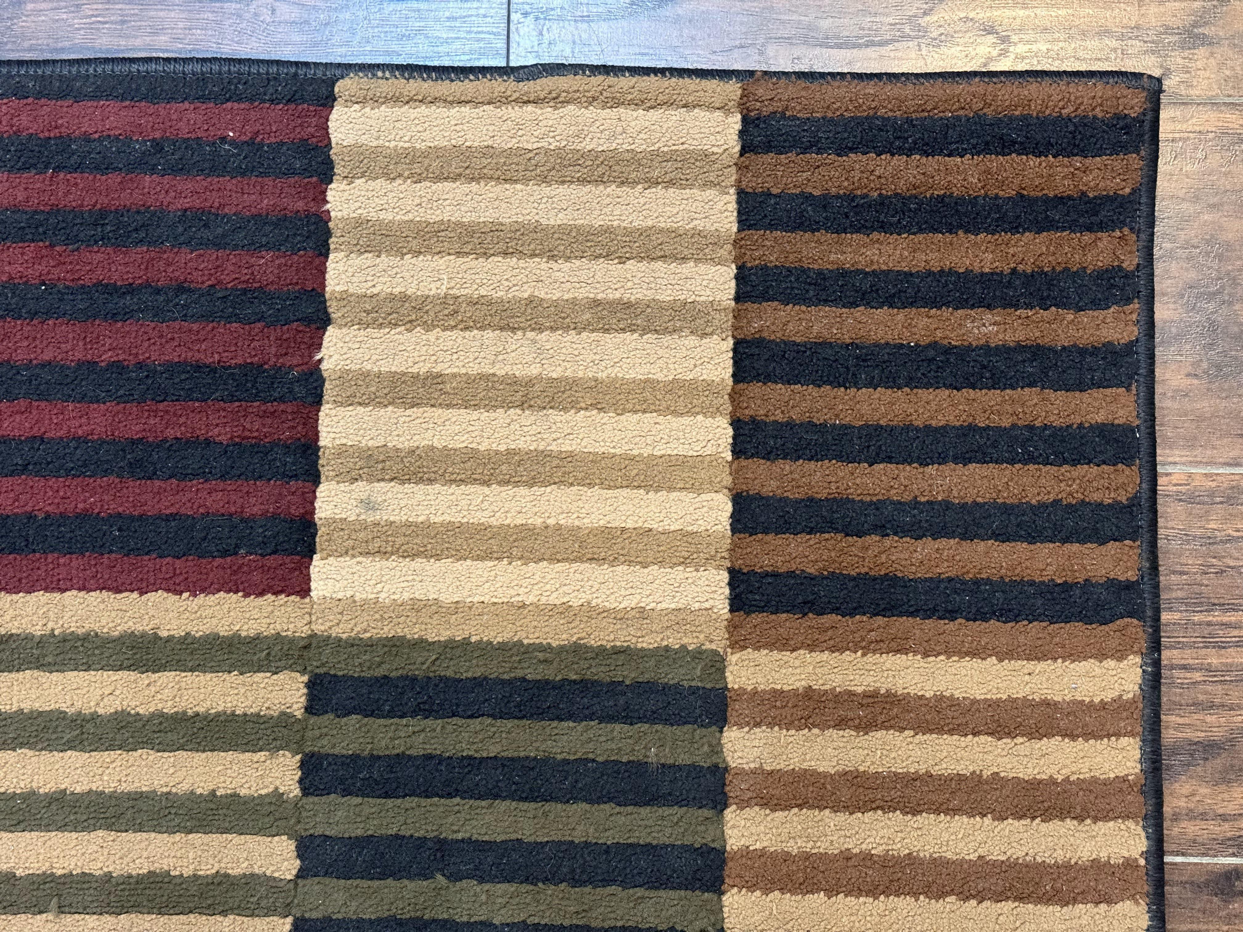 Vintage Power Loomed Rug 3.6 x 5, Brown Beige Black Tan, Box Design - Jewel Rugs