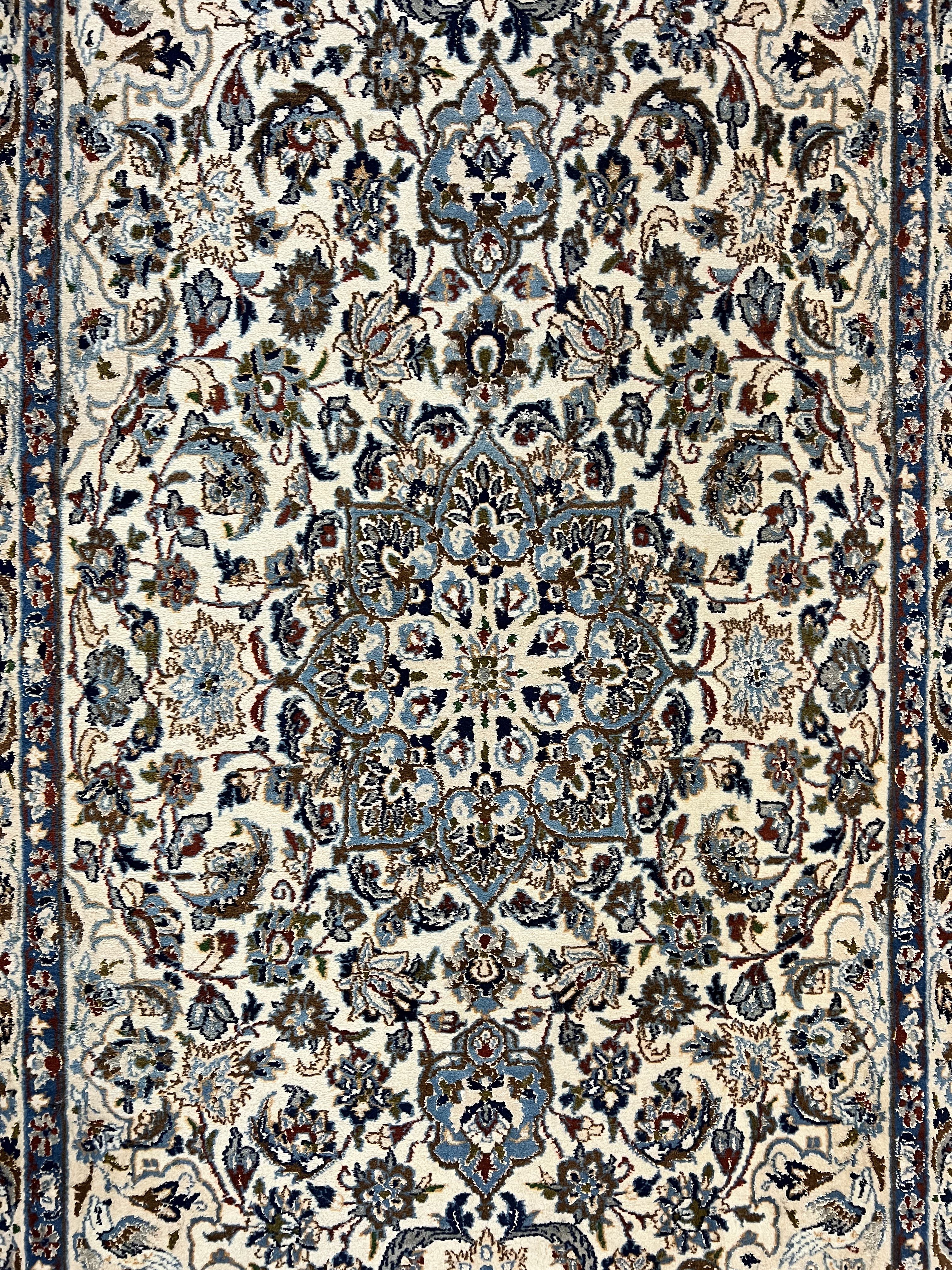 Persian Nain Rug 4x7, Floral Medallion Oriental Carpet 4 x 7 ft, Ivory Persian Rug, Handmade Hand Knotted Vintage, Wool & Silk Highlights, Birds - Jewel Rugs
