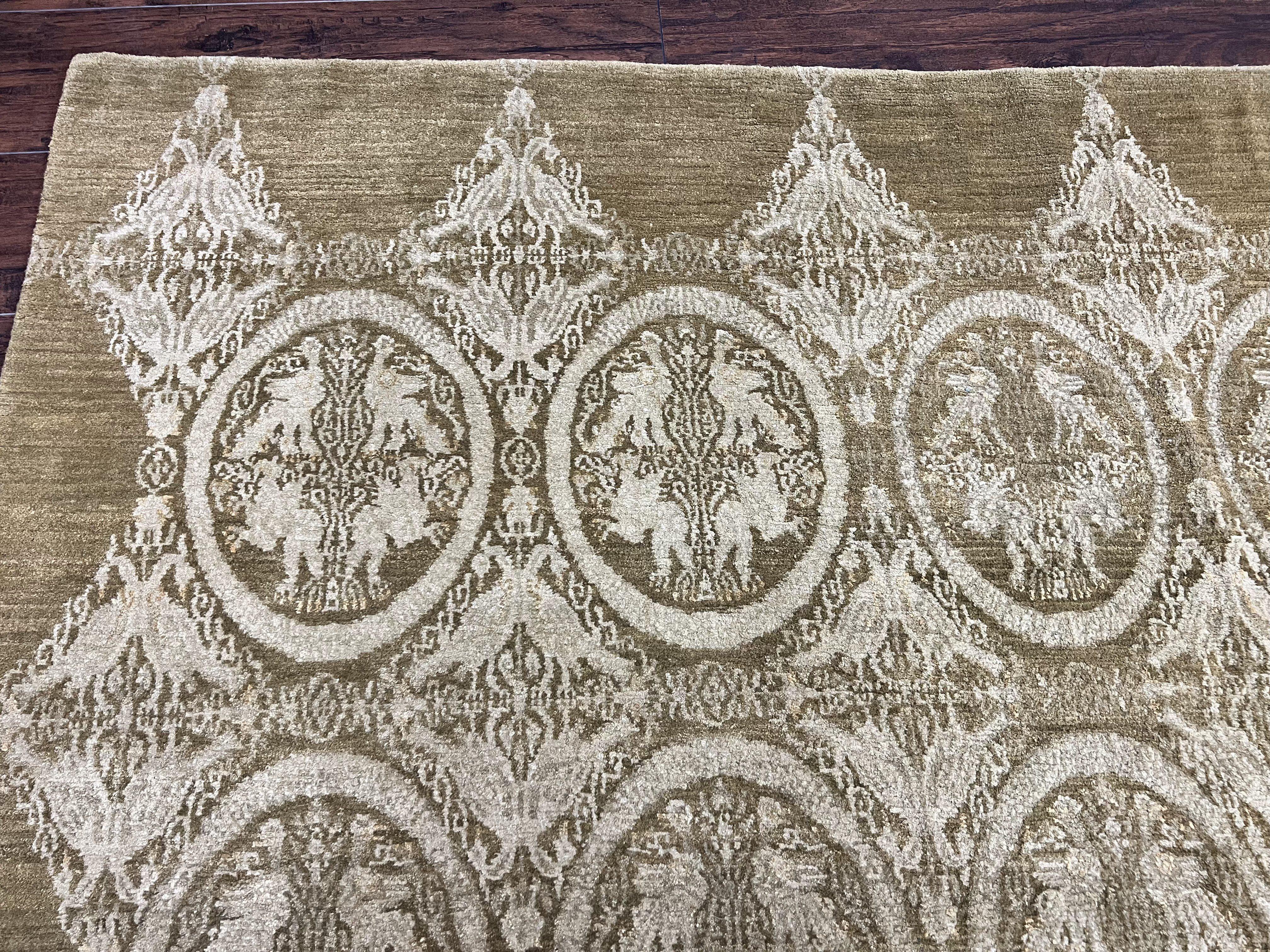 Tibetan Rug 12x15, Wool Hand Knotted Carpet, Odegard Rug, Birds, Olive Green, 12 x 15 Oversized Handmade Contemporary Area Rug, Extra Large - Jewel Rugs