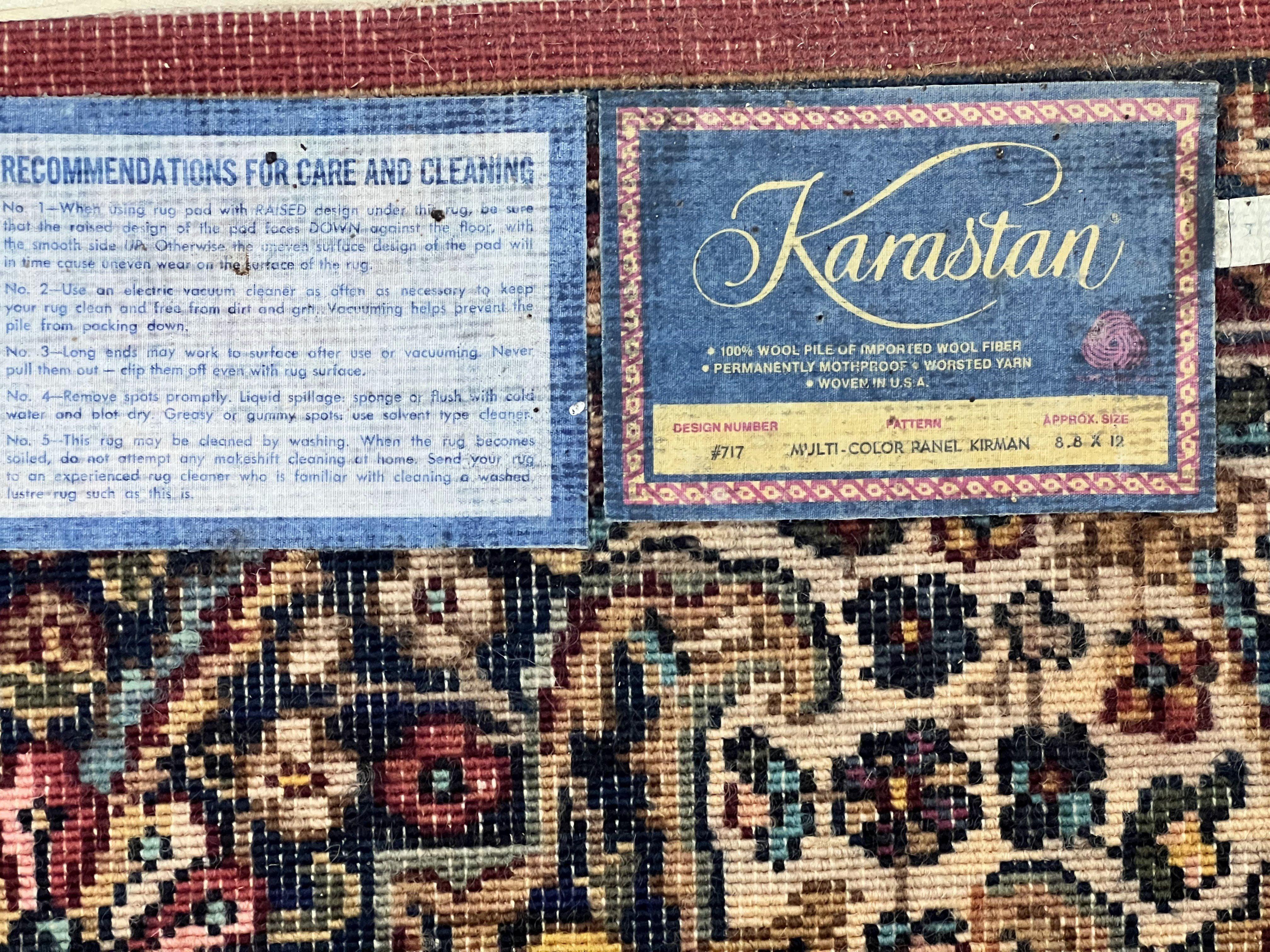 Karastan Rug Multicolor Panel Kirman #717, 8.8 x 12 Karastan Carpet, Vintage Multipanel Kirman, Original 700 Series, Wool, Vintage - Jewel Rugs