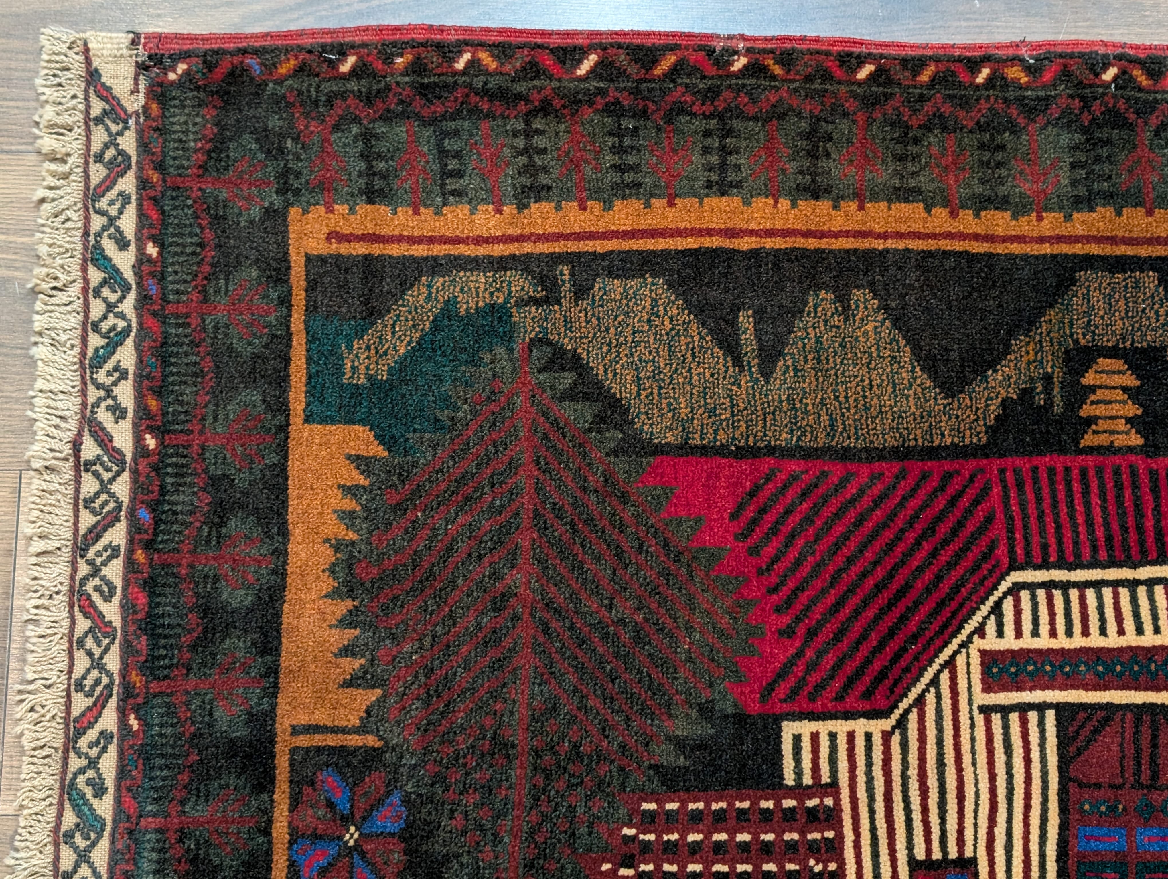 Afghan Rug 3x5, Pictorial Village Scene, Tribal Rug, Handmade, Baluch Carpet, New - Jewel Rugs