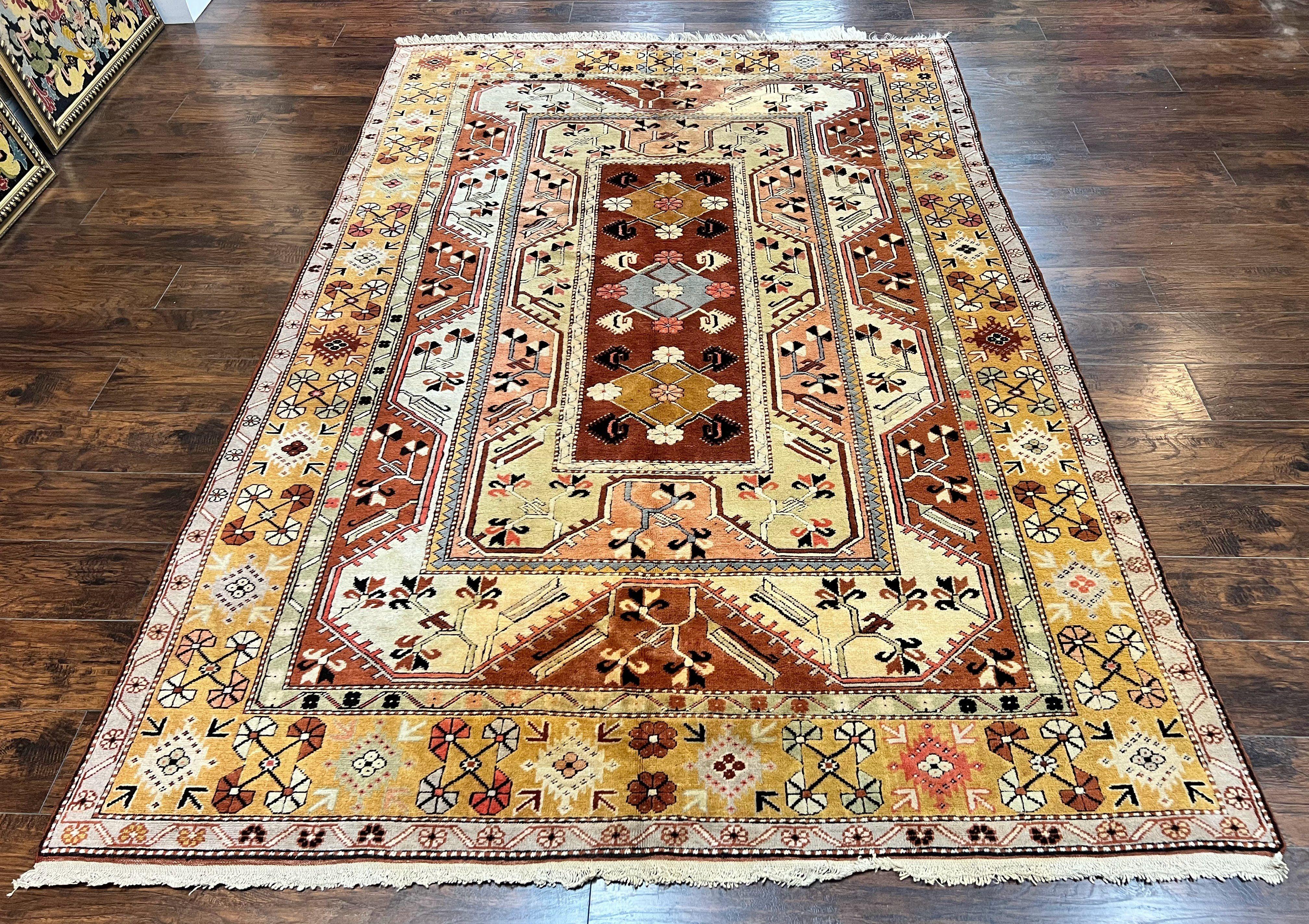 Turkish Rug 7x10, Wool Hand Knotted Vintage Carpet, Geometric Kazak Pattern - Jewel Rugs