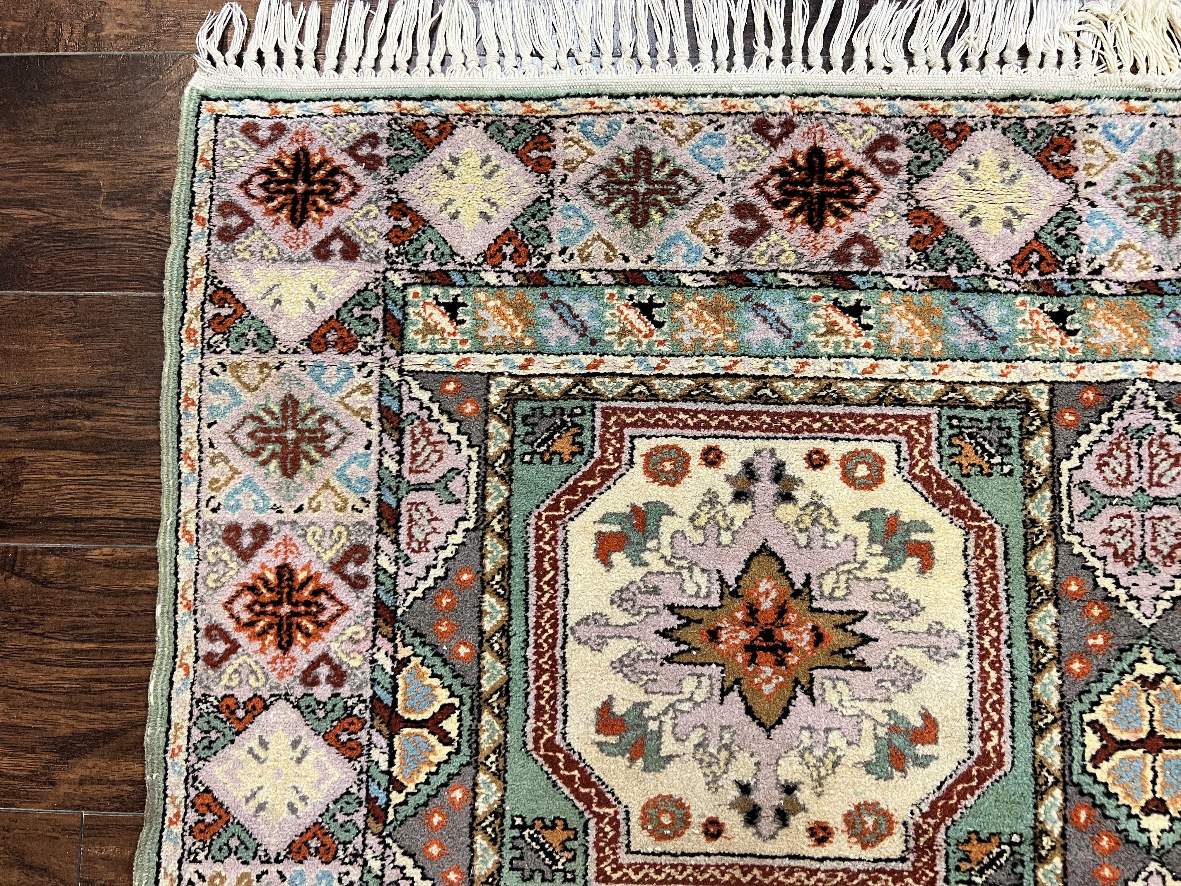 Moroccan Rug 7x8, Wool Hand Knotted Vintage Carpet, Multicolor Panel Design Oriental Rug - Jewel Rugs