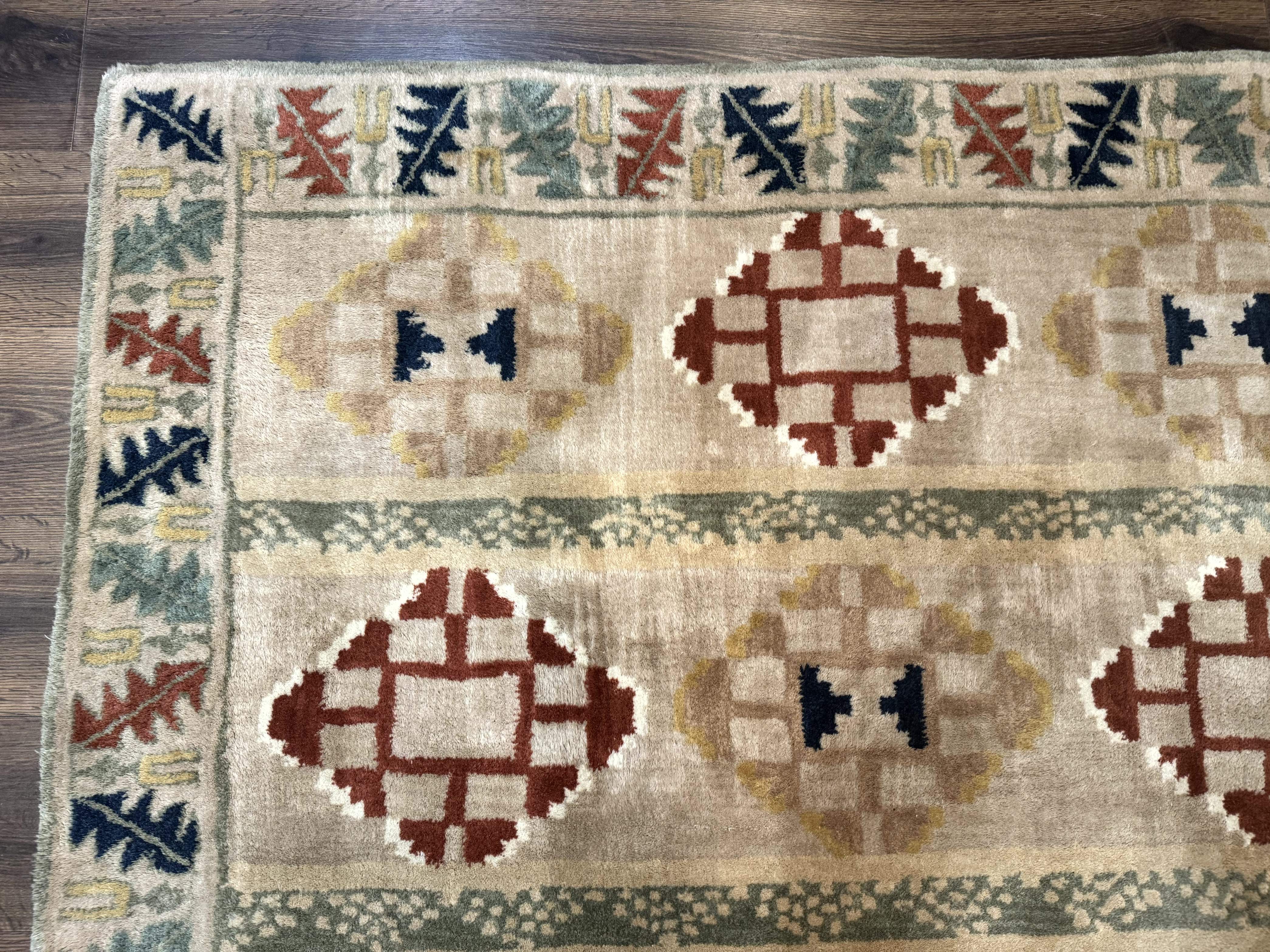 Geometric Design Area Rug 5x8, Beige and Rust Red - Jewel Rugs