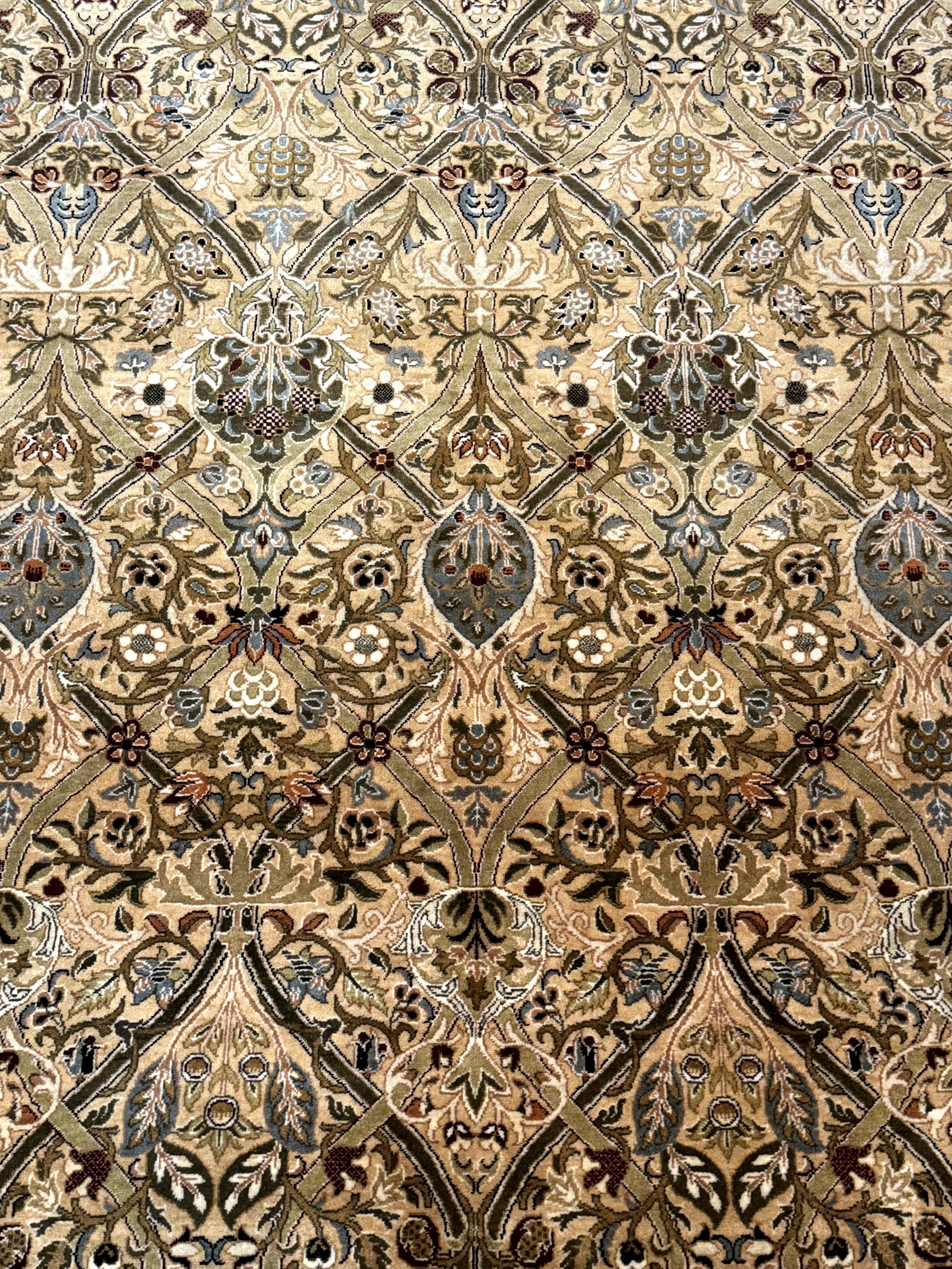 Fine Pak Persian Rug 9x12, Gold and Wine Red, Panel Design, 330 KPSI - Jewel Rugs