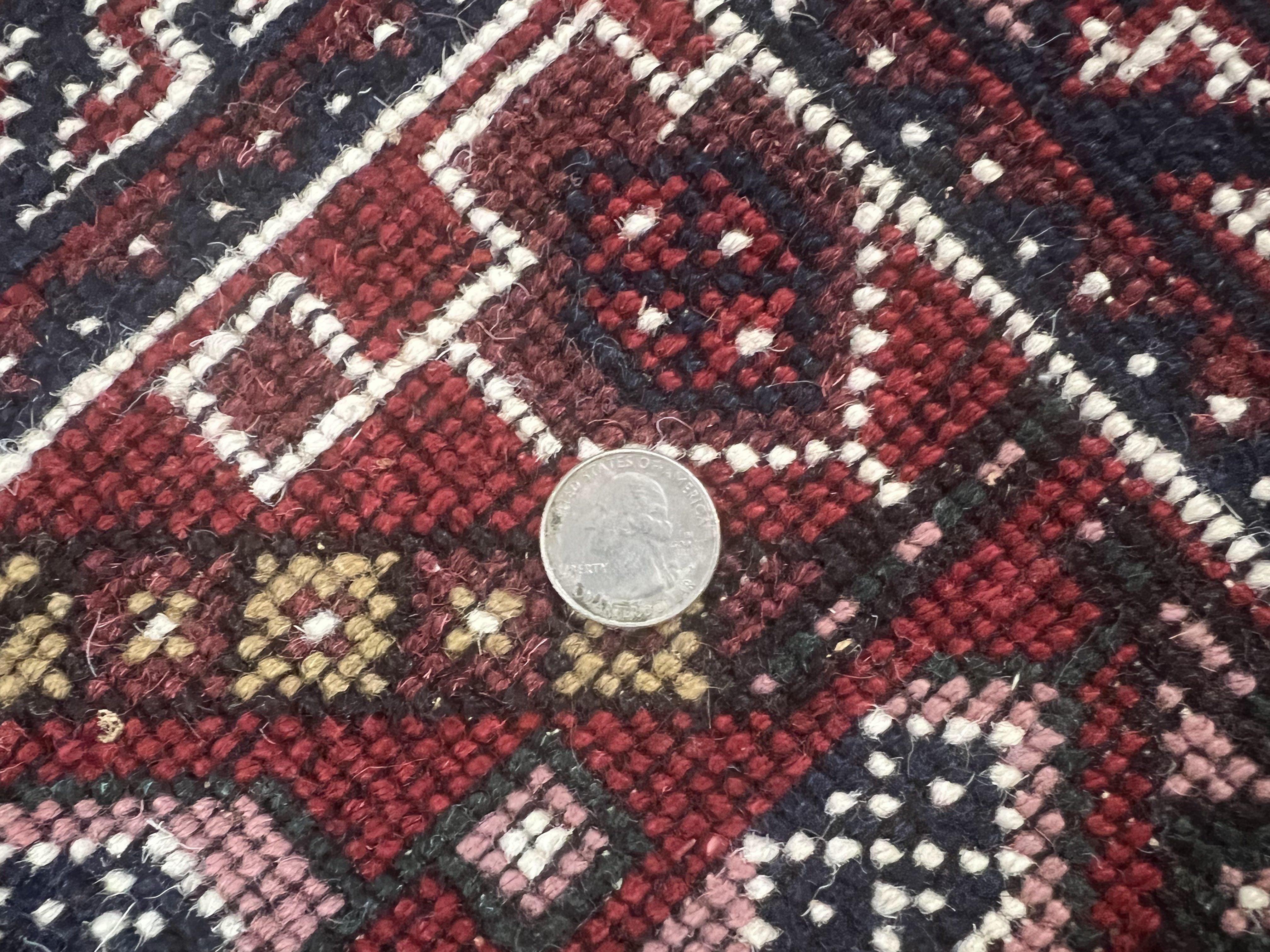 Persian Shiraz Tribal Rug 8x9, Geometric Medallions, Navy Blue and Red, Hand Knotted Handmade Semi Antique Wool Carpet - Jewel Rugs