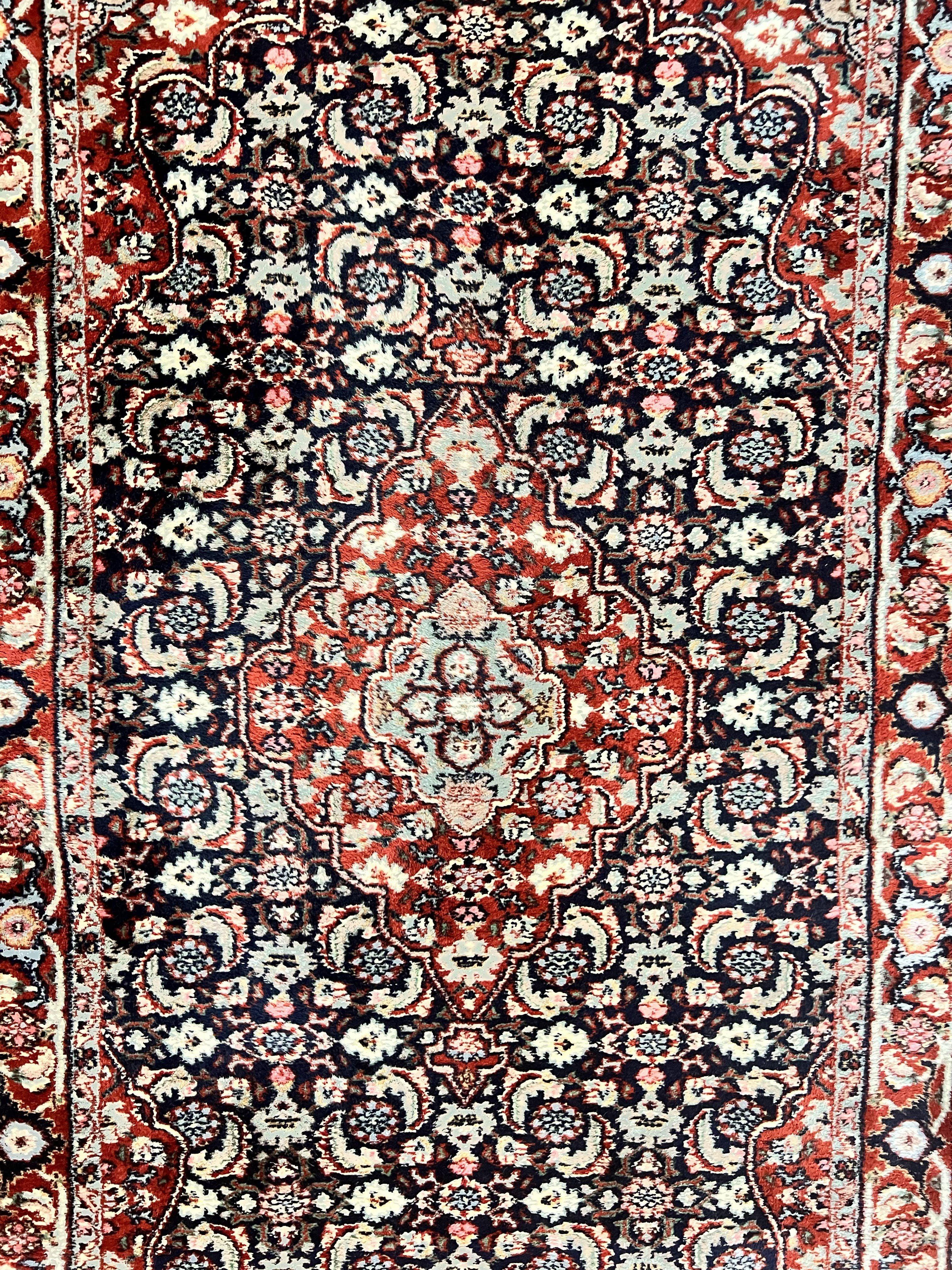 Indo Persian Rug 3x4, Herati Allover Pattern, Midnight Blue and Red, Small Vintage Handmade Wool Rug - Jewel Rugs