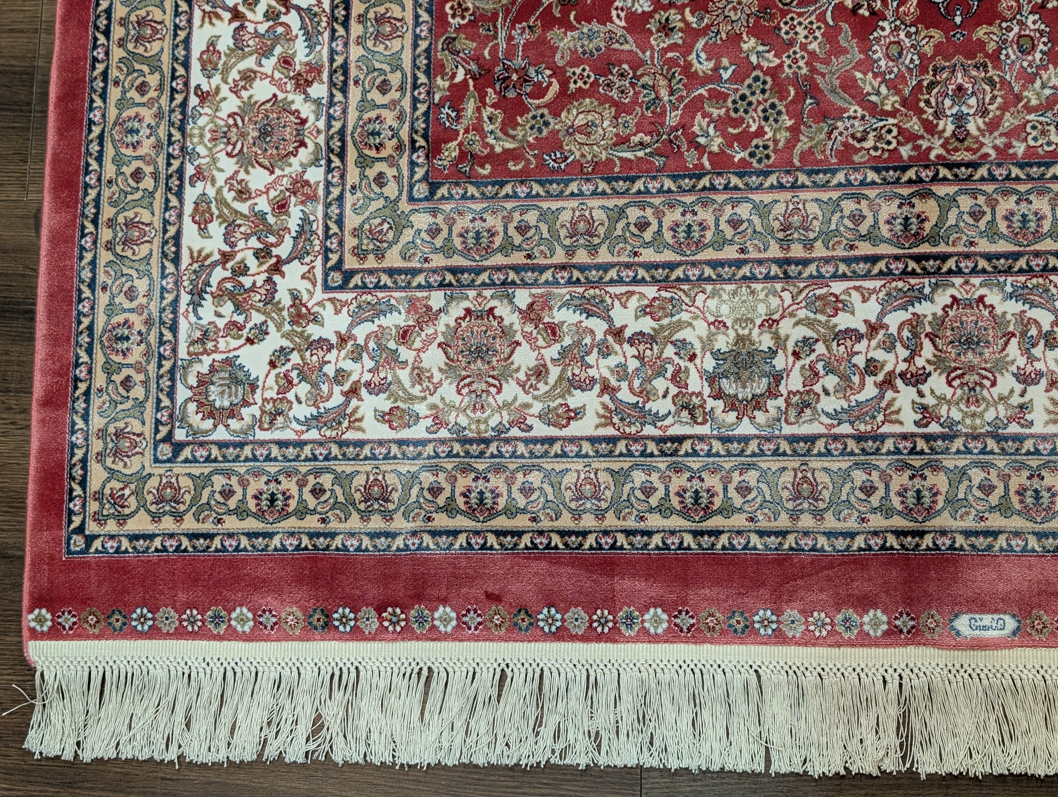 Square Silk Rug 5x5, Red and Ivory, Floral, Turkish Silk Carpet, New, Bamboo Silk - Jewel Rugs