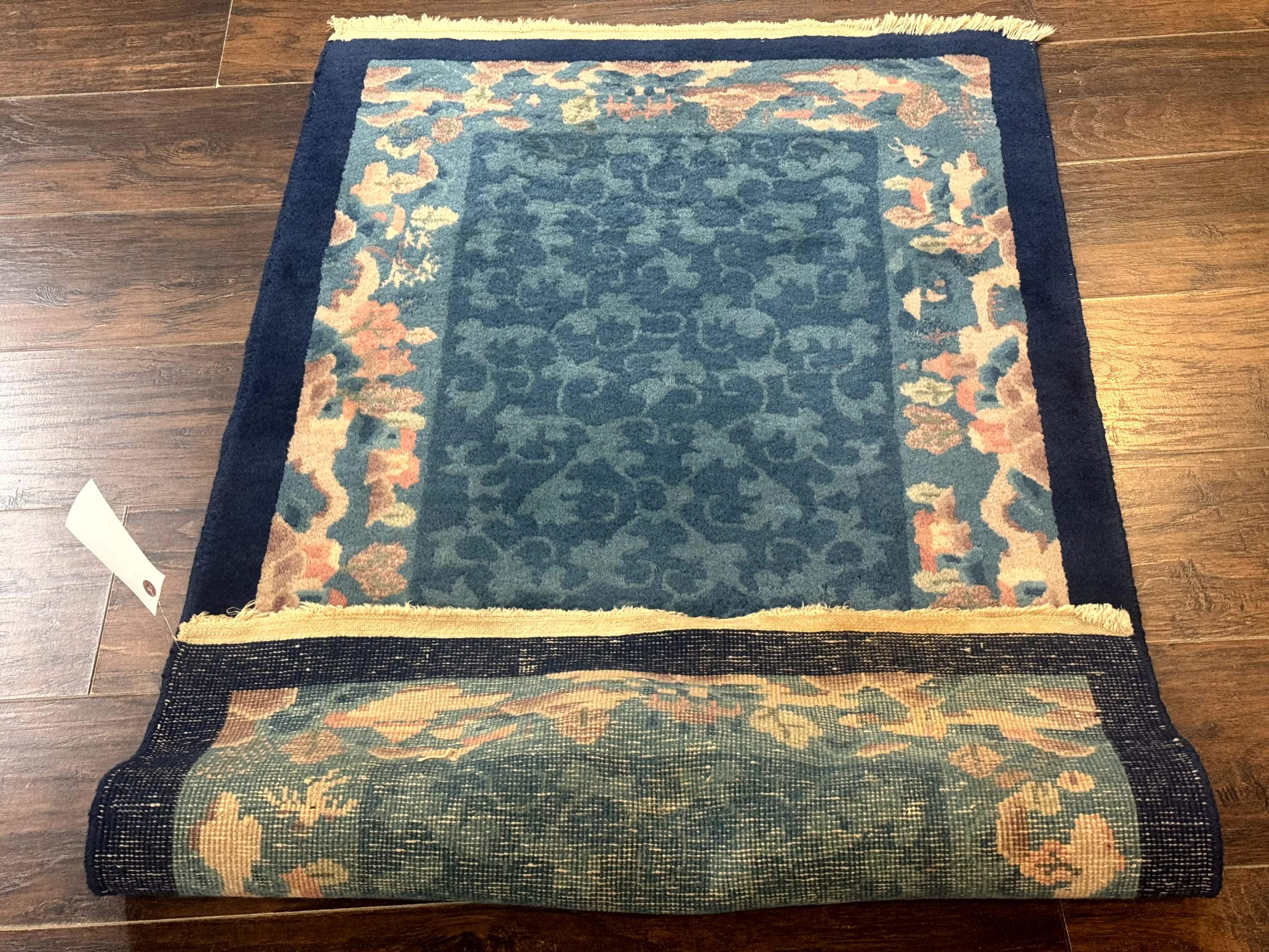 Blue Chinese Rug 2.6 x 4, Fete Rug, Peking Rug, Chinese Wool Rug, Art Deco Carpet - Jewel Rugs