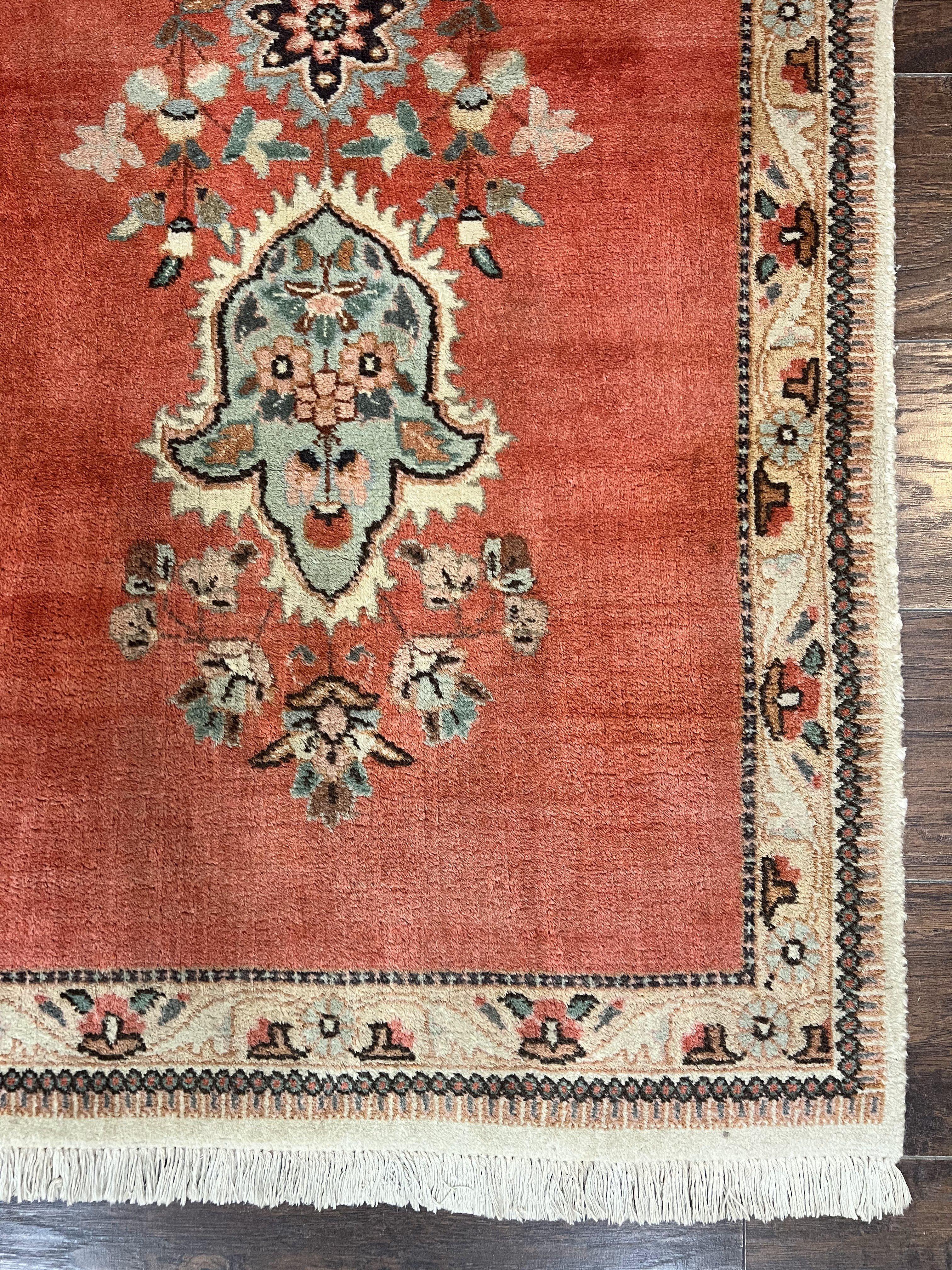 Persian Tabriz Runner Rug 3 x 12, Vintage Hand Knotted Wool Oriental Hallway Carpet, Light Red Beige Tan, Fine Weave, Semi Open Field, Traditional - Jewel Rugs