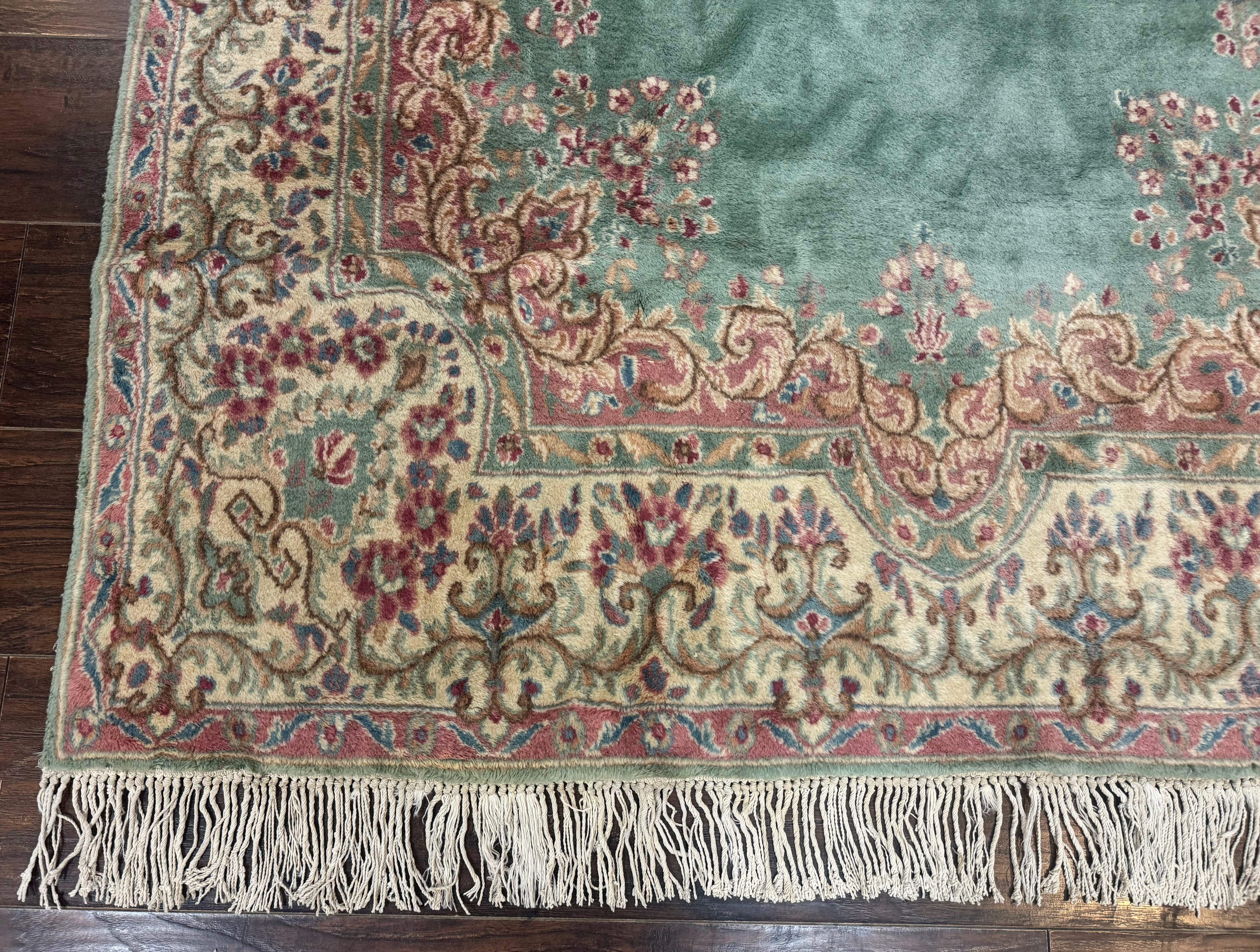 Persian Kerman Wide Runner Rug 5x11 – Seafoam Green and Beige, Wool Vintage Carpet - Jewel Rugs