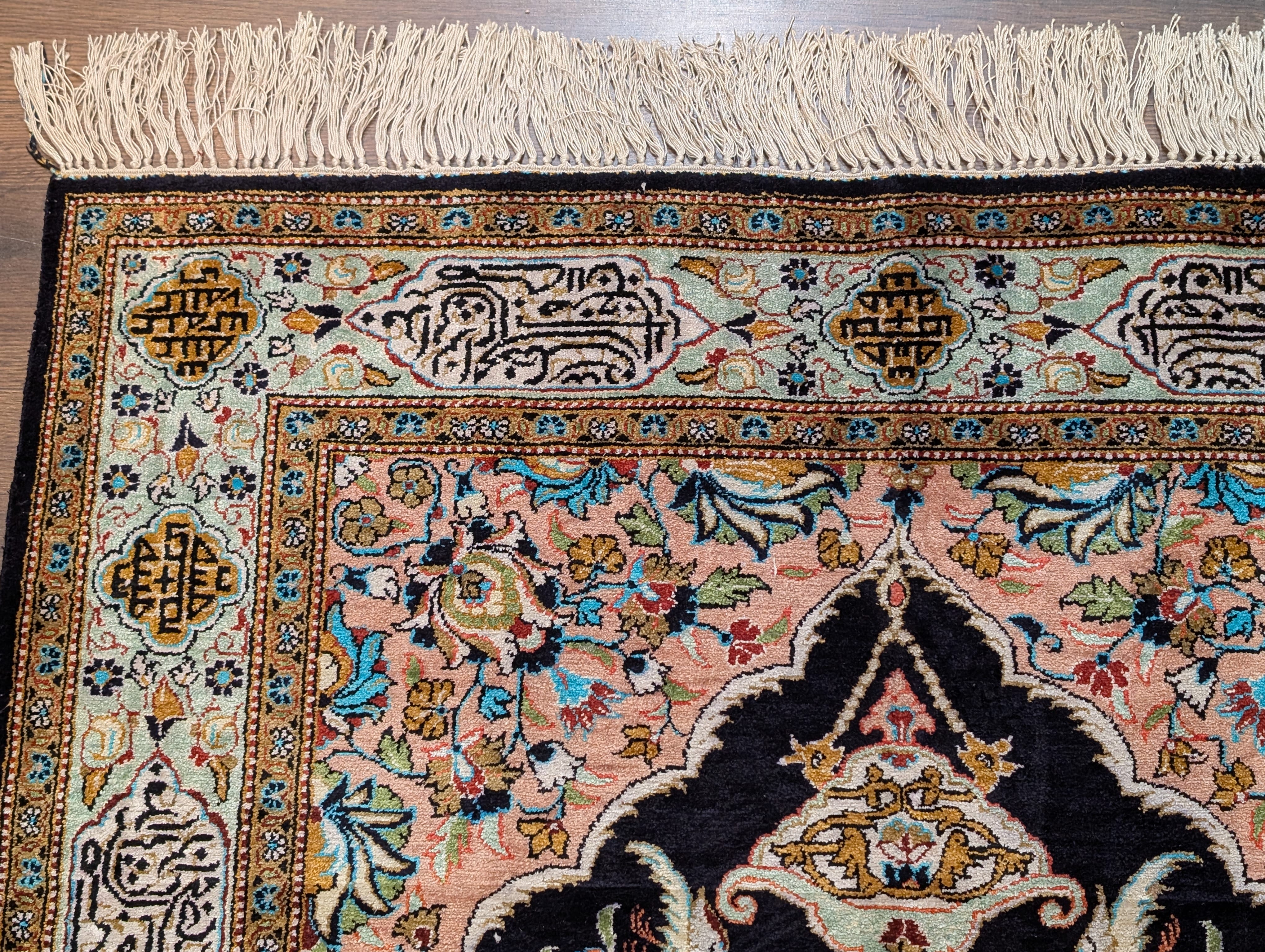 Wonderful Silk Persian Rug 4x5, Tree of Life Carpet, Qum Rug, Prayer Rug, Bird Pictorials - Jewel Rugs