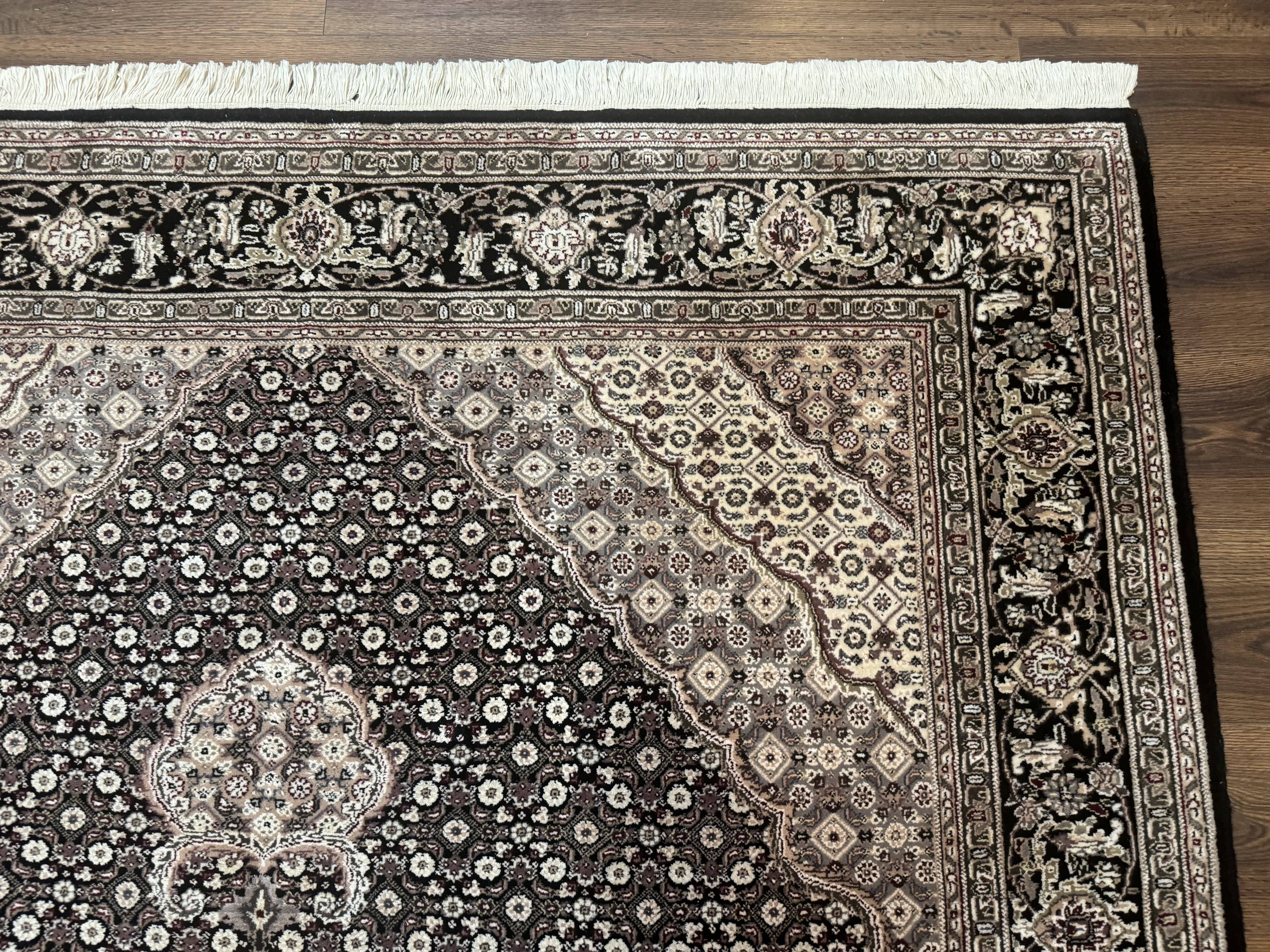 Pak Persian Rug 6x9, Herati Mahi Tabriz Pattern, Finely Hnad Knotted, Black Ivory Gray - Jewel Rugs