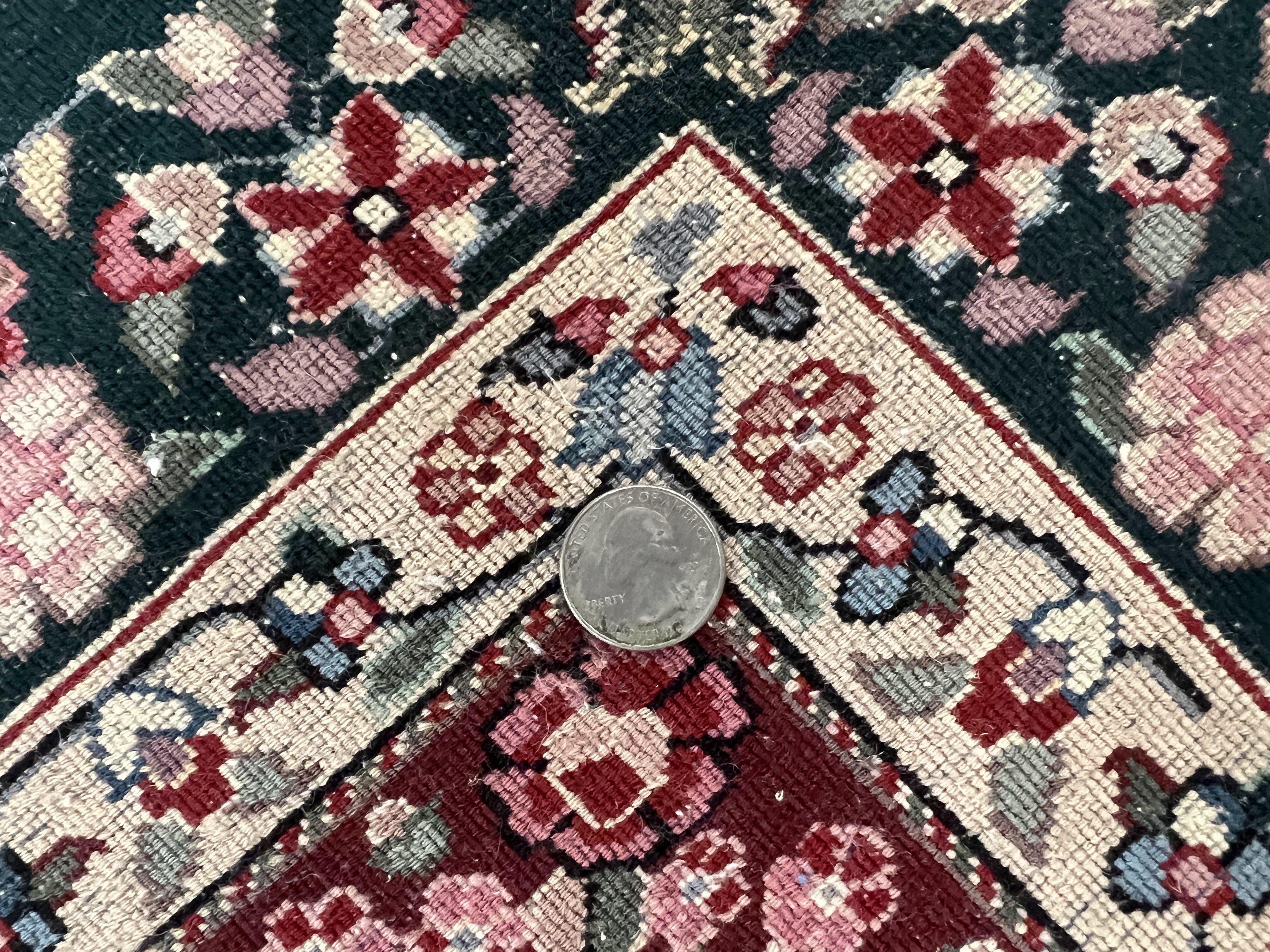 Large Sino Persian Rug 10x14, Wool Hand Knotted Vintage Carpet, Dark Green & Beige, Kirman Floral Rug, Fine Weave, Traditional, Large - Jewel Rugs