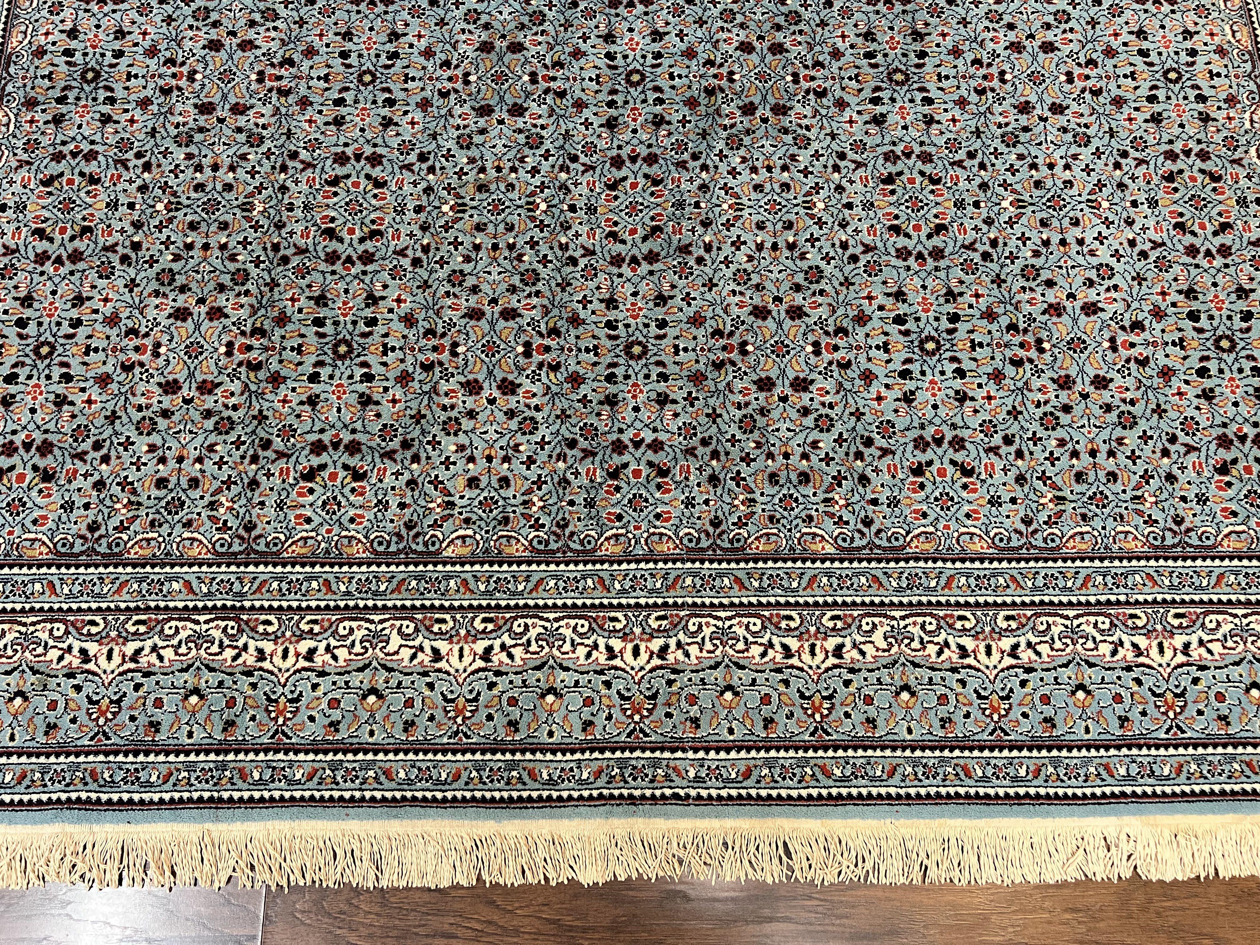 Belgium Power Loomed Rug 8x11, Turkish Hereke Design, Allover Pattern, Light Blue & Ivory, Room Sized Wool Vintage Oriental Carpet - Jewel Rugs