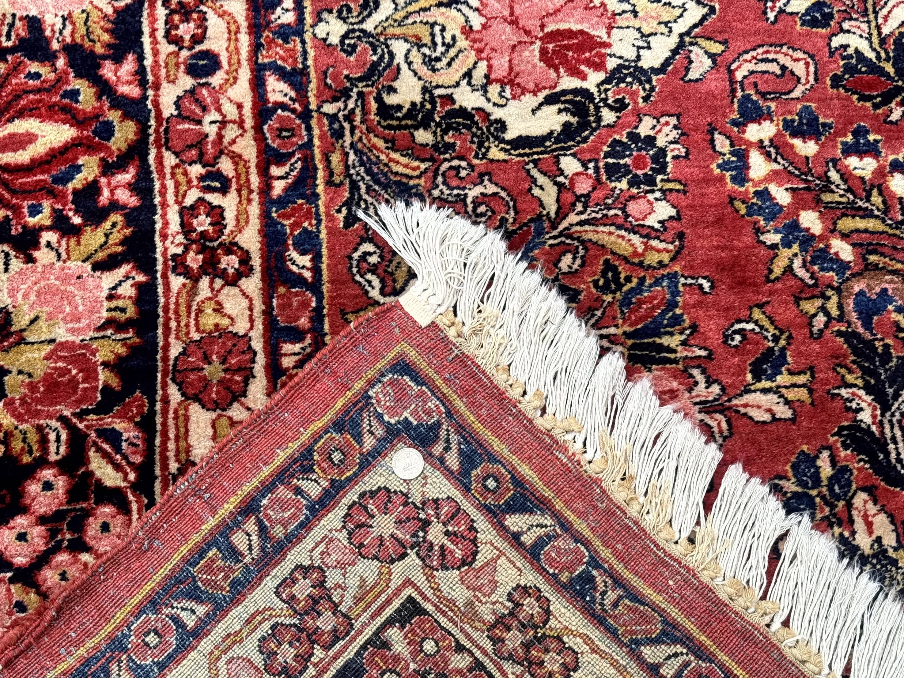 Large Antique Persian Sarouk Rug 11x18, Red, Floral Allover, Palace Size Wool Handmade Carpet - Jewel Rugs