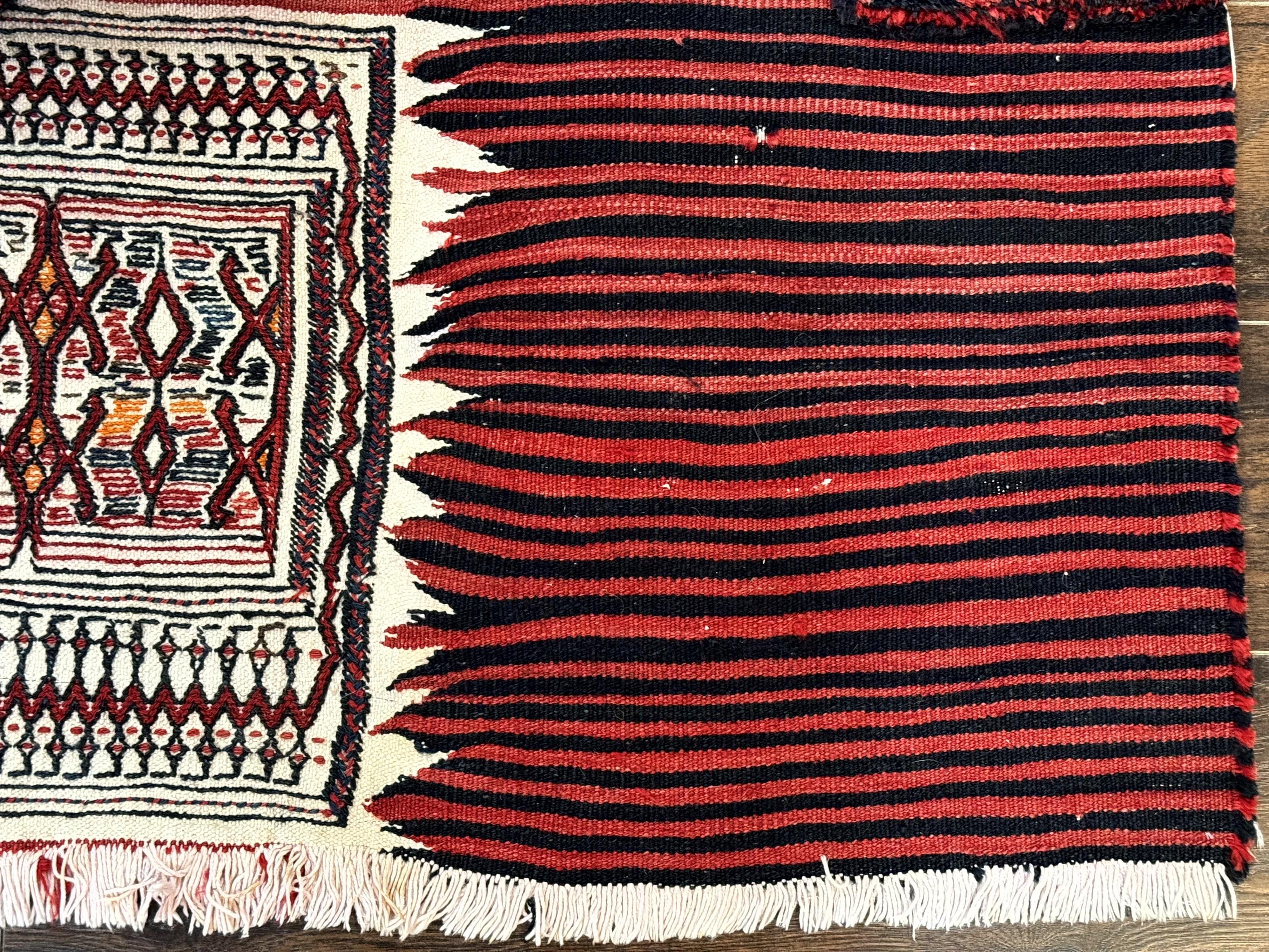 Persian Tribal Nomadic Saddle Cover Rug, Antique, Handmade, Wool, Red Ivory Black, Collectible, Shashavan - Jewel Rugs