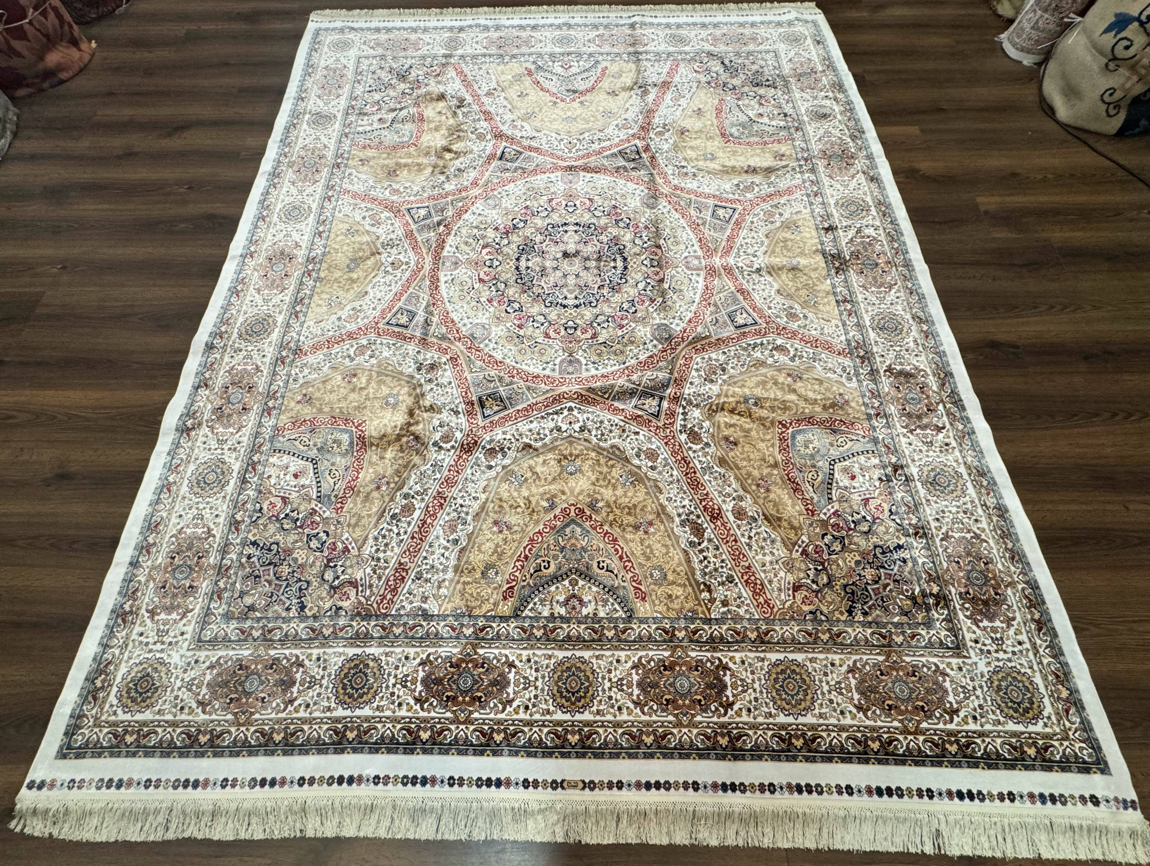 Turkish Silk Rug 8x10, Dome Design, Hereke Carpet, Bamboo Silk, New - Jewel Rugs